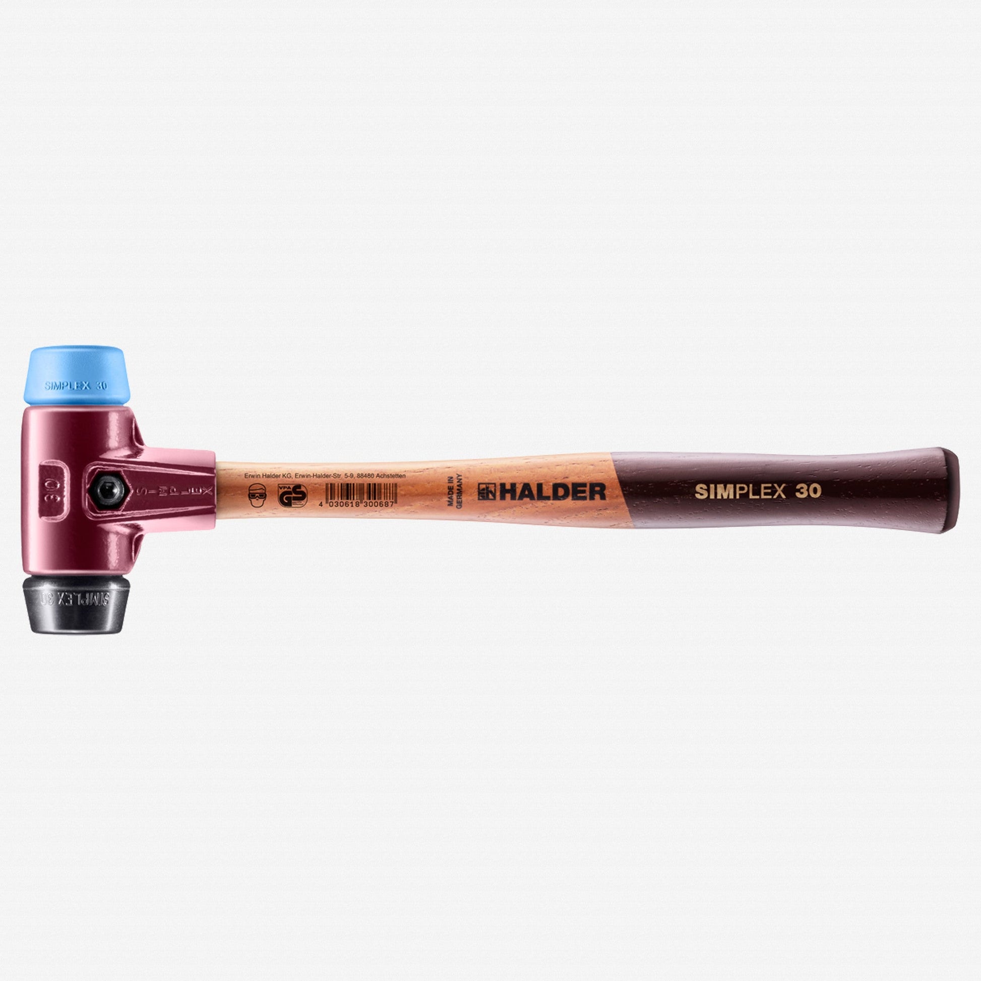 Halder Simplex Mallet with Soft Blue Rubber/Black Rubber Inserts and Cast Iron Housing, 1.18" / 11.99 oz. - HA3012.030 - KC Tool