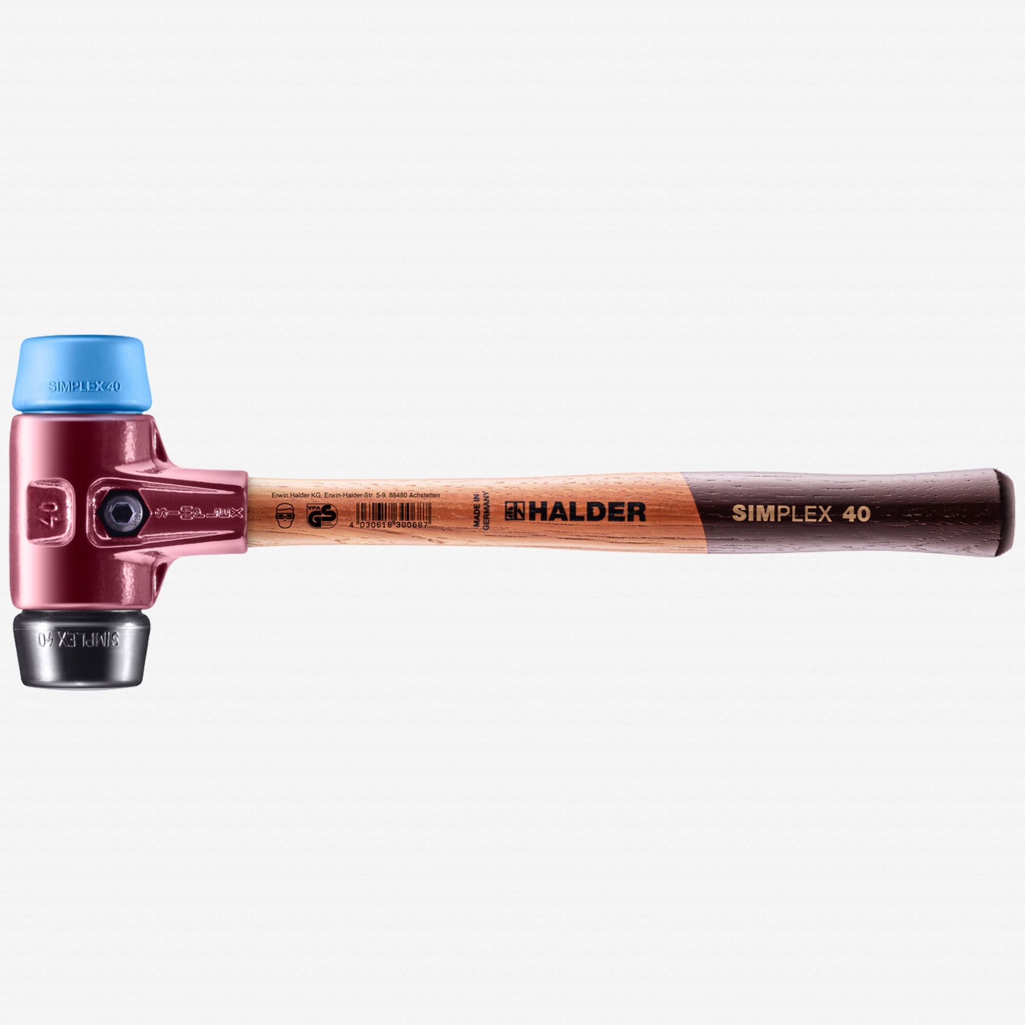 Halder Simplex Mallet with Soft Blue Rubber/Black Rubber Inserts and Cast Iron Housing, 1.57" / 22.58 oz. - HA3012.040 - KC Tool