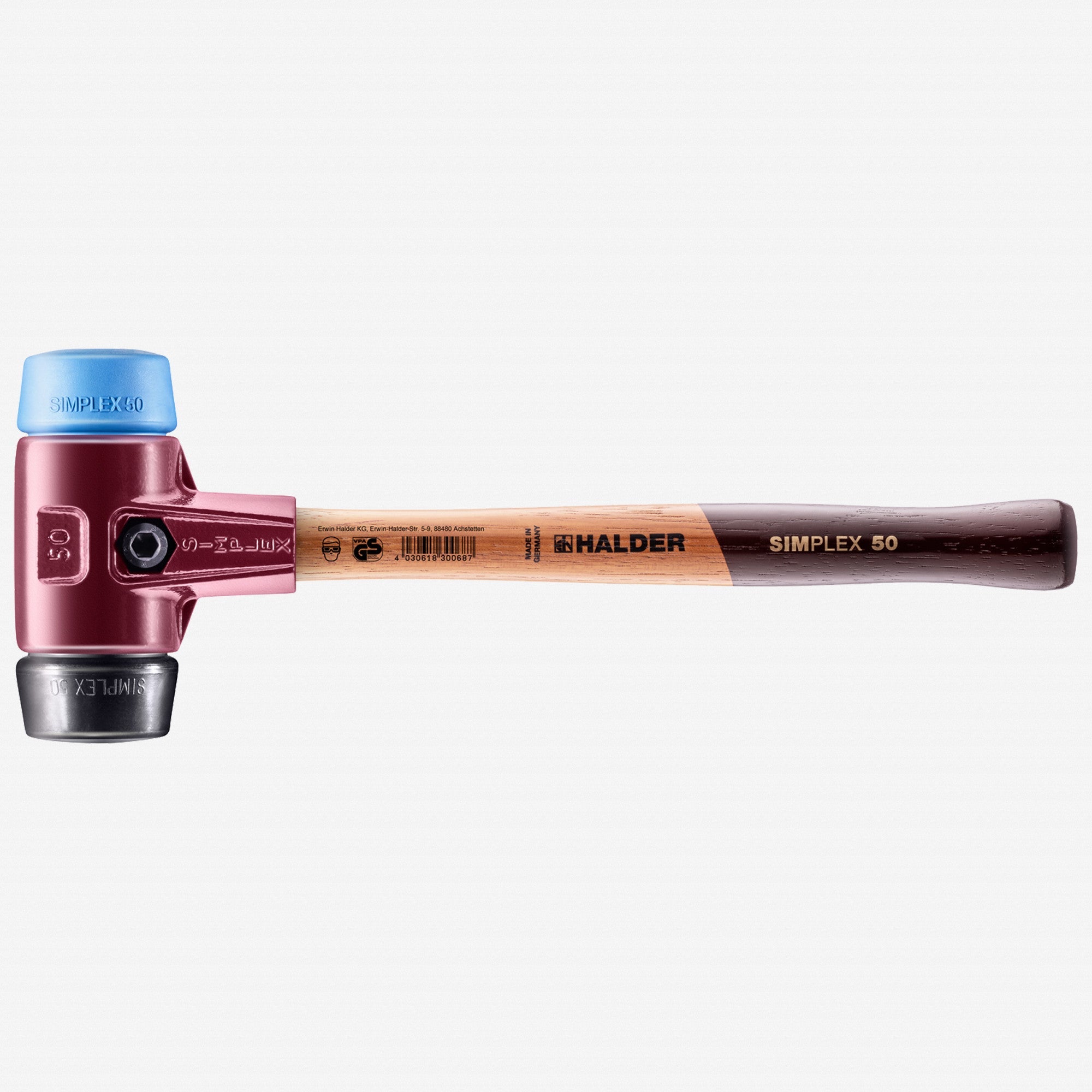 Halder Simplex Mallet with Soft Blue Rubber/Black Rubber Inserts and Cast Iron Housing, 1.97" / 38.63 oz. - HA3012.050 - KC Tool