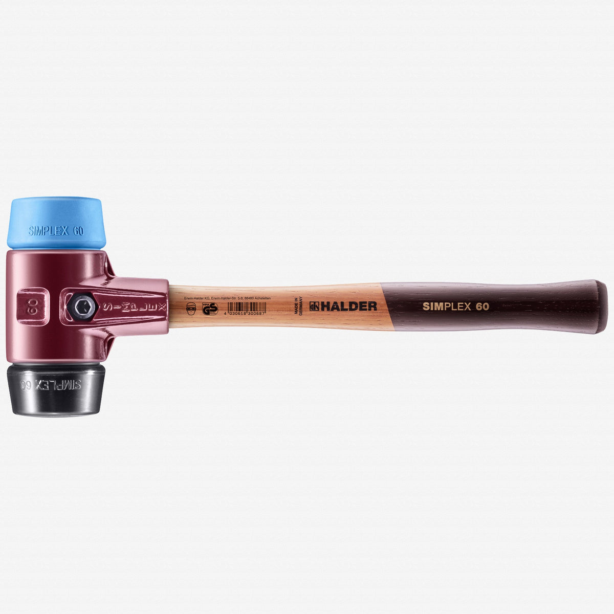 Halder Simplex Mallet with Soft Blue Rubber/Black Rubber Inserts and Cast Iron Housing, 2.36" / 52.21 oz. - HA3012.060 - KC Tool