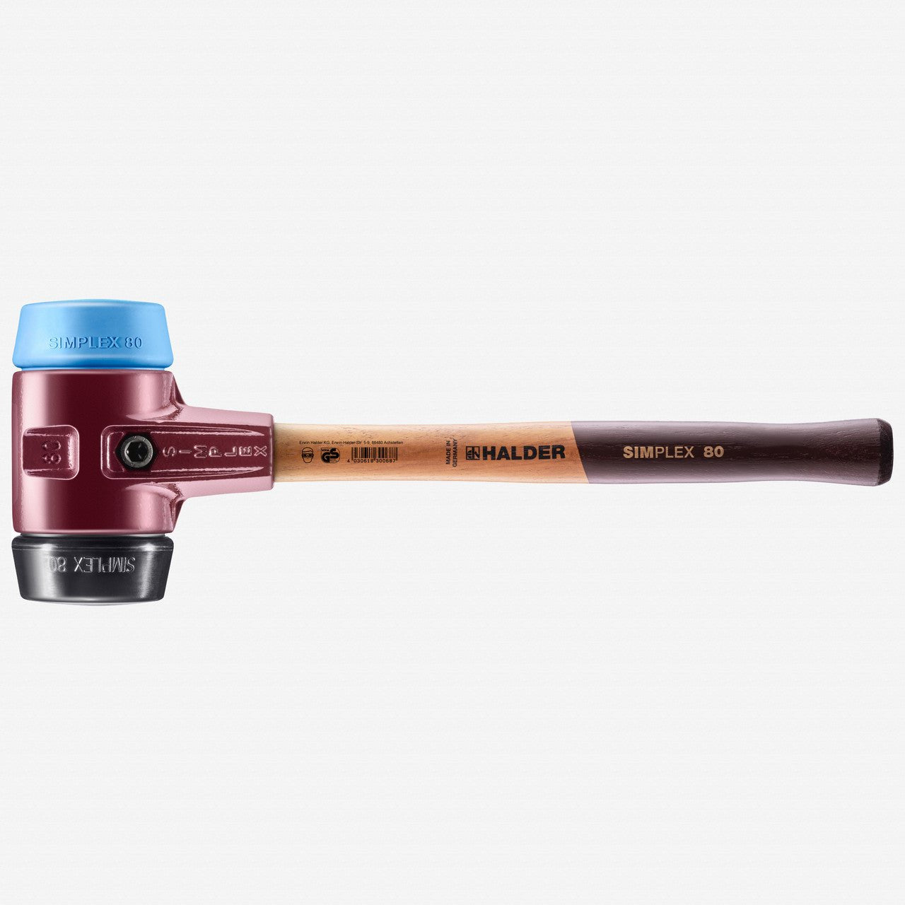 Halder Simplex Mallet with Soft Blue Rubber/Black Rubber Inserts and Cast Iron Housing, 3.15" / 100.18 oz. - HA3012.080 - KC Tool
