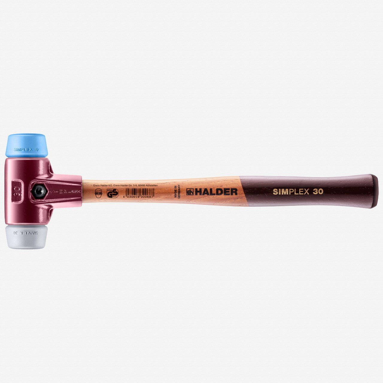 Halder Simplex Mallet with Soft Blue Rubber/Grey Rubber Inserts and Cast Iron Housing, 1.18" / 11.99 oz. - HA3013.030 - KC Tool