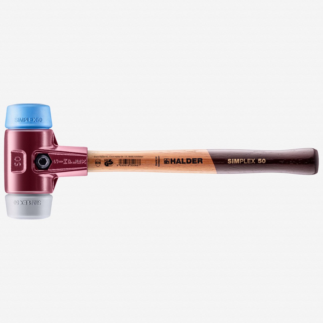 Halder Simplex Mallet with Soft Blue Rubber/Grey Rubber Inserts and Cast Iron Housing, 1.97" / 37.39 oz. - HA3013.050 - KC Tool