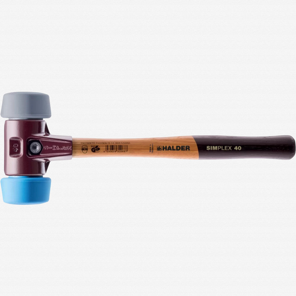 Halder Simplex Mallet with Soft Blue Rubber/Grey Rubber Inserts and Cast Iron Housing, 1.97" / 37.75 oz. - HA3013.051 - KC Tool