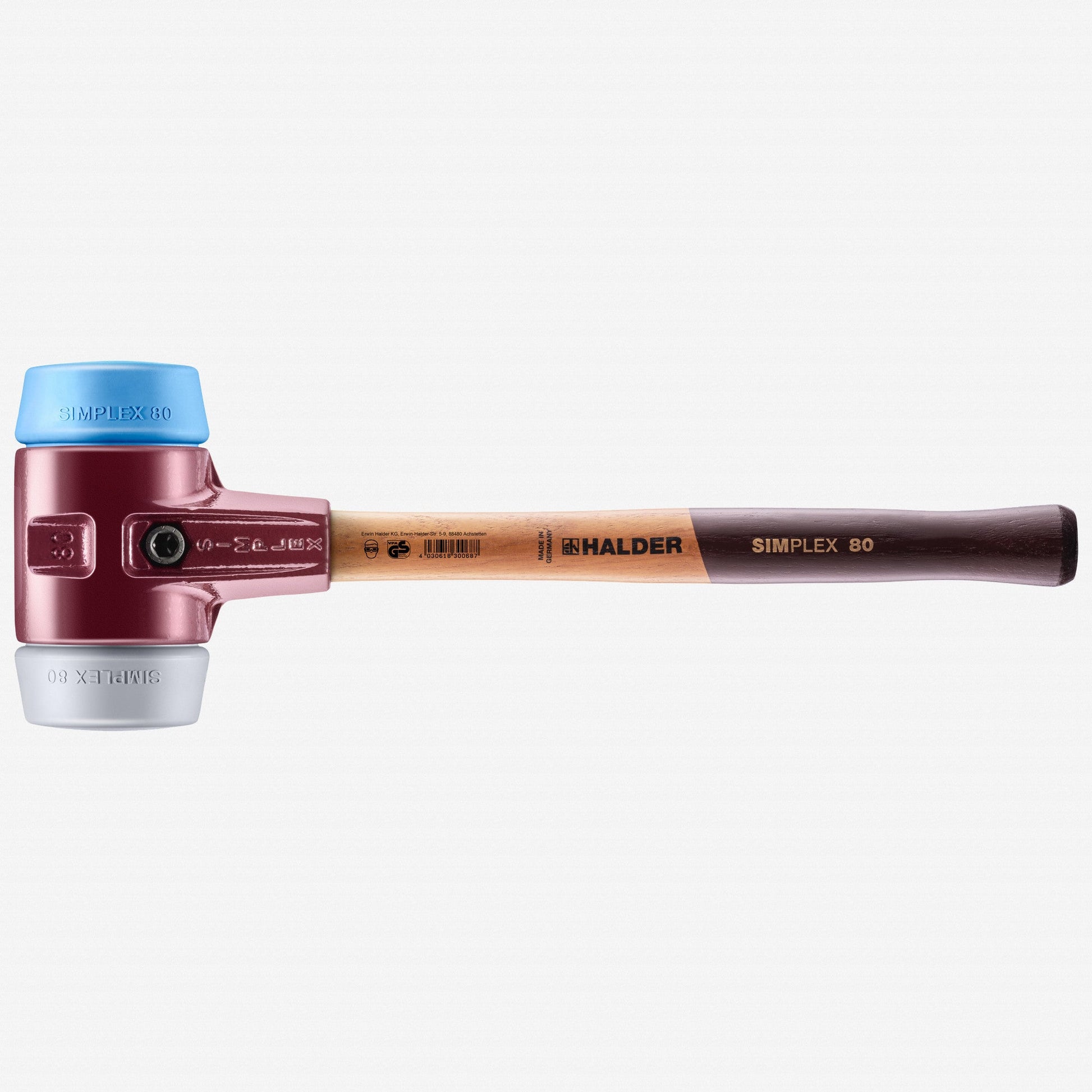 Halder Simplex Mallet with Soft Blue Rubber/Grey Rubber Inserts and Cast Iron Housing, 3.15" / 97.36 oz. - HA3013.080 - KC Tool