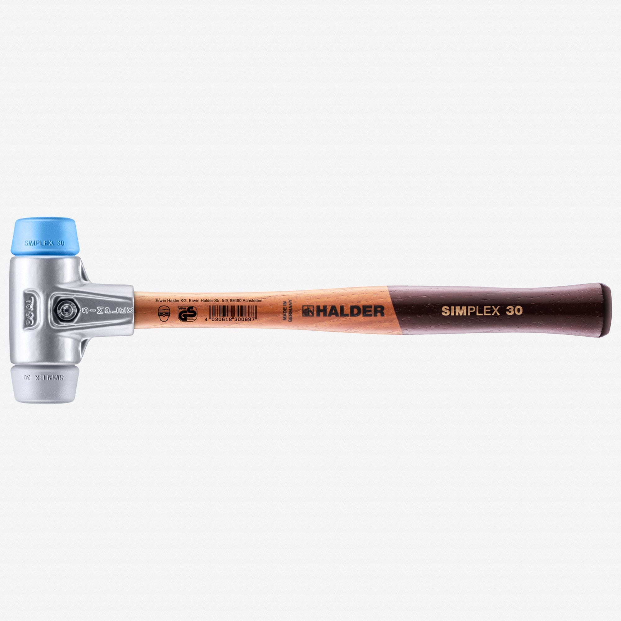 Halder Simplex Mallet with Soft Blue Rubber/Grey Rubber Inserts and Lightweight Aluminum Housing, 1.18" / 6.53 oz. - HA3113.030 - KC Tool