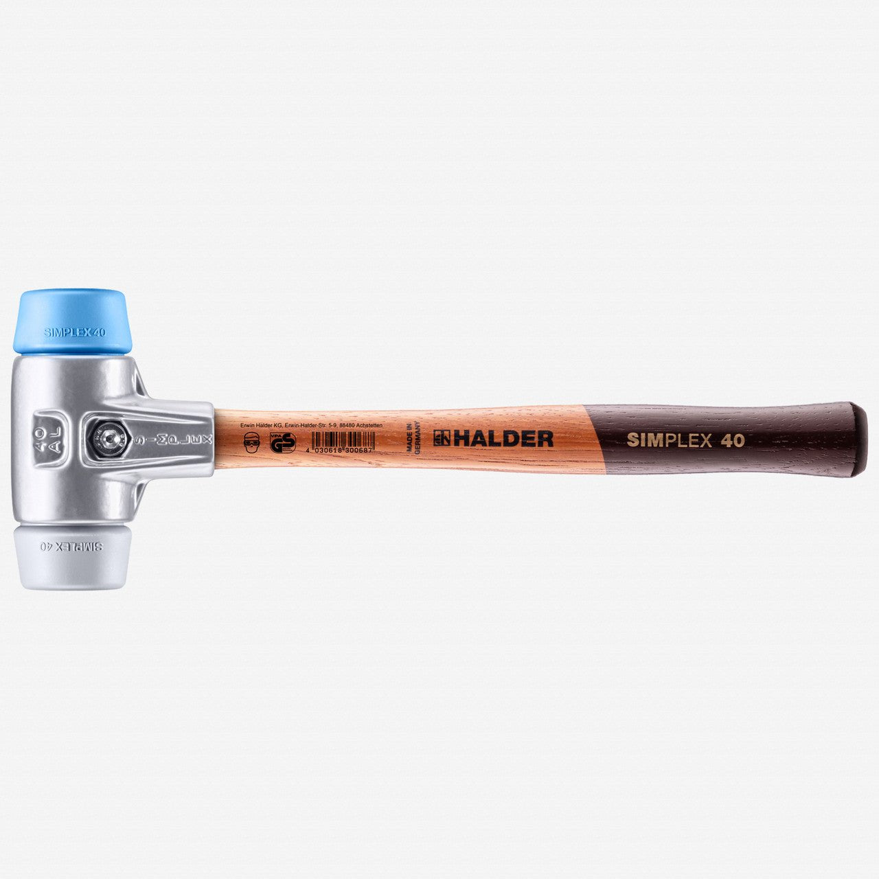 Halder Simplex Mallet with Soft Blue Rubber/Grey Rubber Inserts and Lightweight Aluminum Housing, 1.57" / 12.17 oz. - HA3113.040 - KC Tool