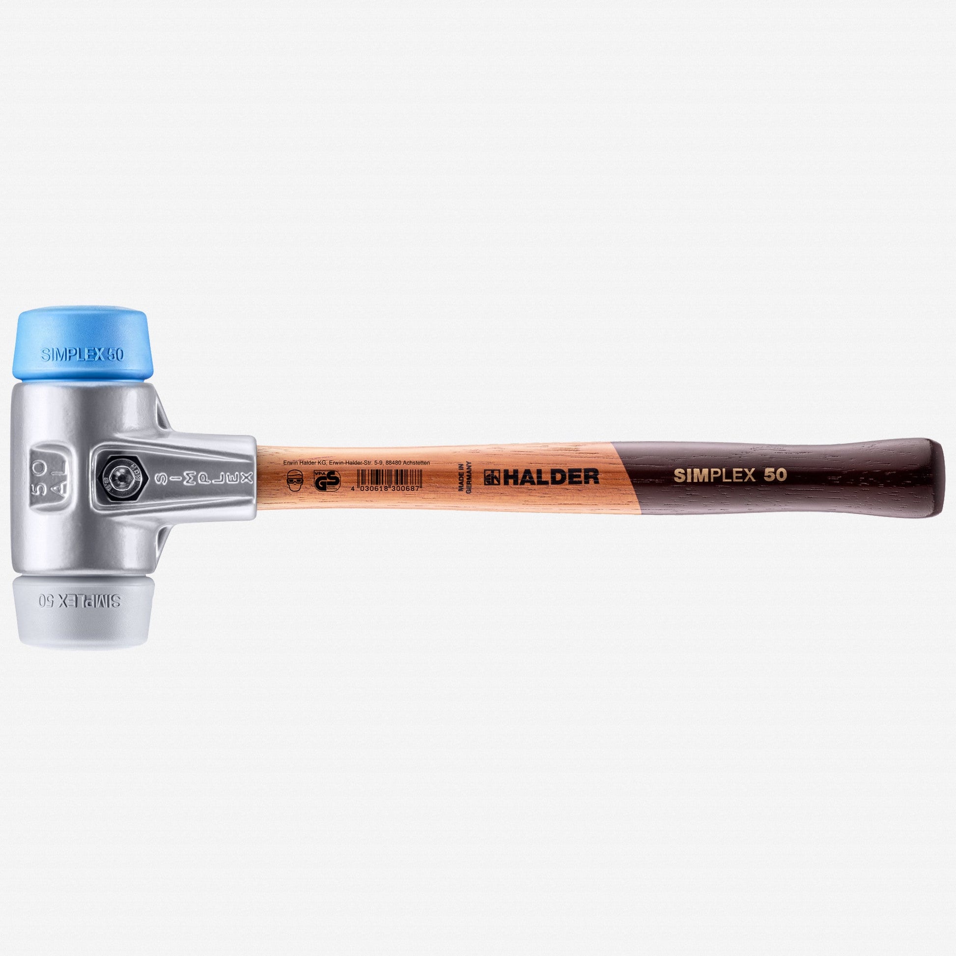 Halder Simplex Mallet with Soft Blue Rubber/Grey Rubber Inserts and Lightweight Aluminum Housing, 1.97" / 22.33 oz. - HA3113.051 - KC Tool