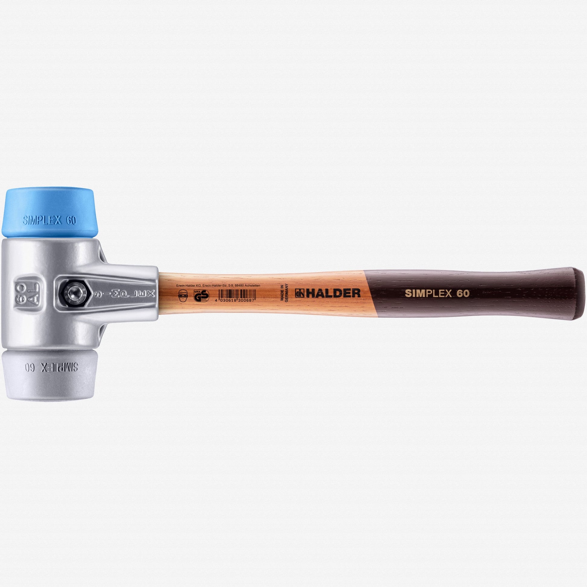 Halder Simplex Mallet with Soft Blue Rubber/Grey Rubber Inserts and Lightweight Aluminum Housing, 2.36" / 29.91 oz. - HA3113.060 - KC Tool