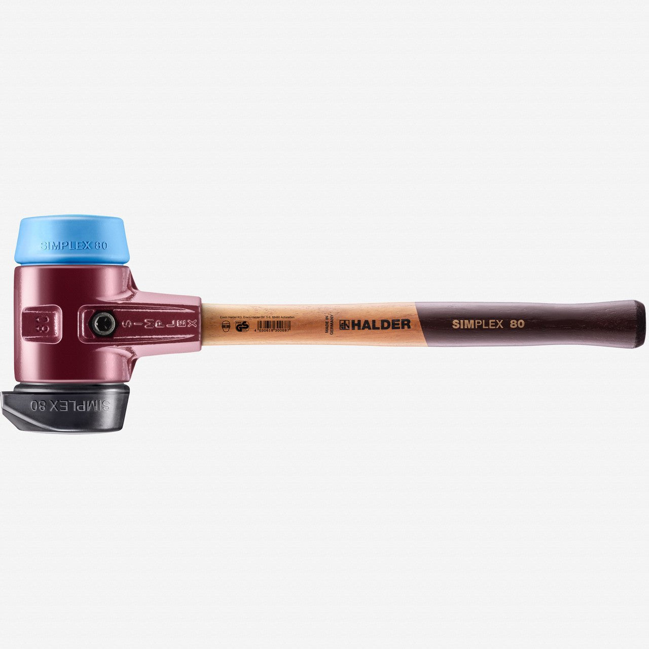 Halder Simplex Mallet with Soft Blue Rubber/STAND - UP Black Rubber Inserts and Cast Iron Housing, 3.15" / 100.71 oz. - HA3012.280 - KC Tool