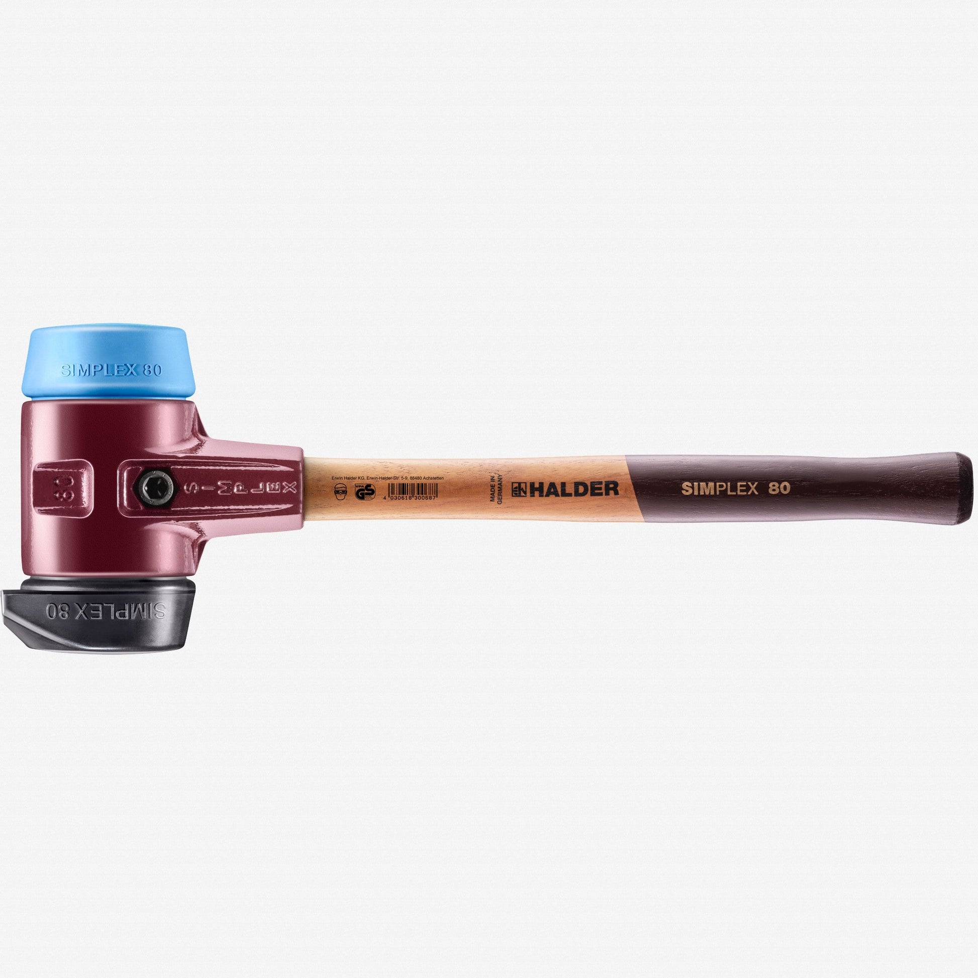 Halder Simplex Mallet with Soft Blue Rubber/STAND-UP Black Rubber Inserts and Cast Iron Housing, 3.15" / 100.71 oz. - HA3012.280 - KC Tool