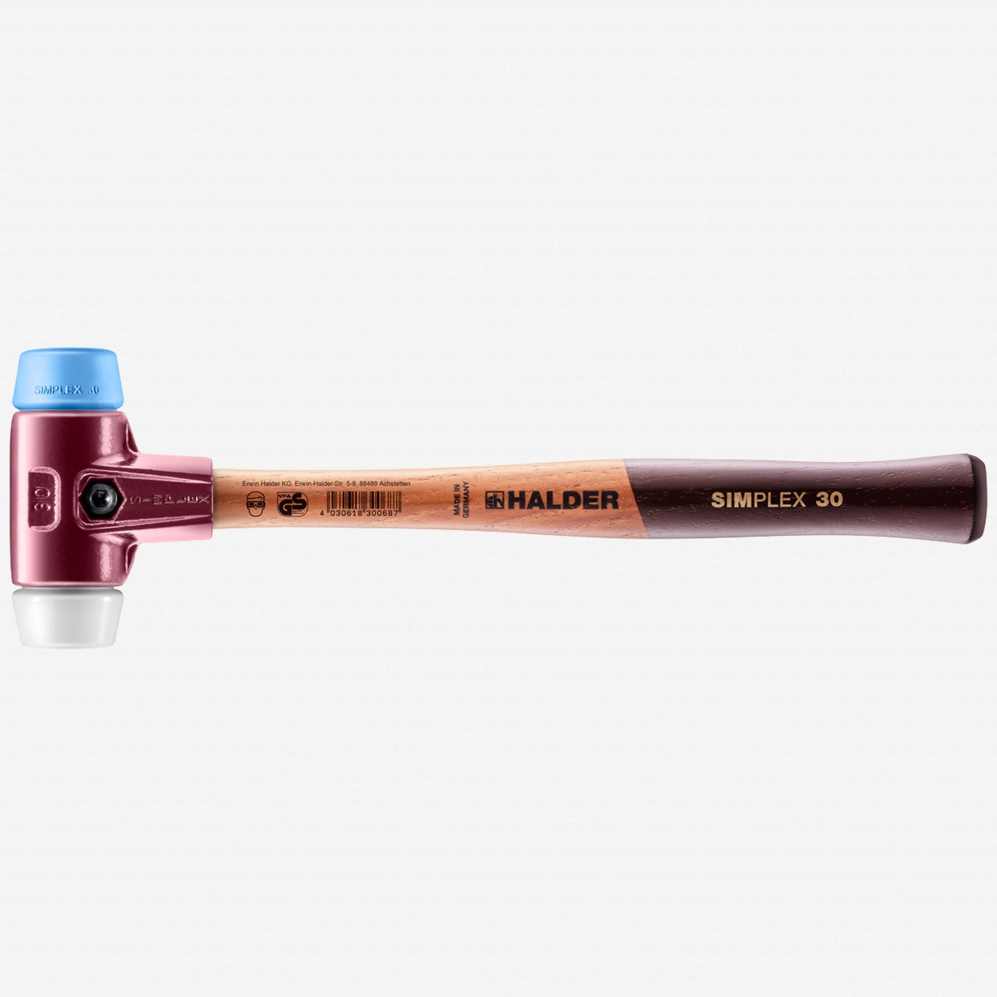 Halder Simplex Mallet with Soft Blue Rubber/Superplastic Inserts and Cast Iron Housing, 1.18" / 11.99 oz. - HA3017.030 - KC Tool