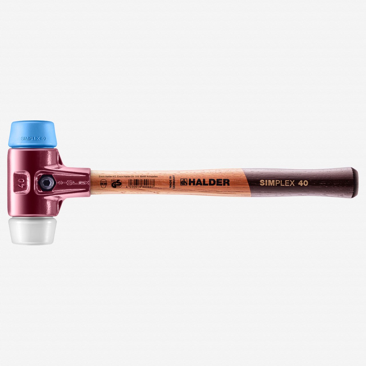 Halder Simplex Mallet with Soft Blue Rubber/Superplastic Inserts and Cast Iron Housing, 1.57" / 21.69 oz. - HA3017.040 - KC Tool