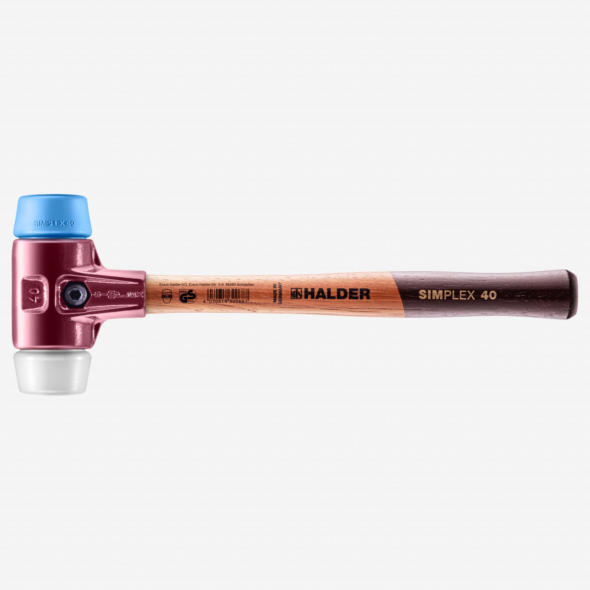 Halder Simplex Mallet with Soft Blue Rubber/Superplastic Inserts and Cast Iron Housing, 1.57" / 21.69 oz. - HA3017.040 - KC Tool