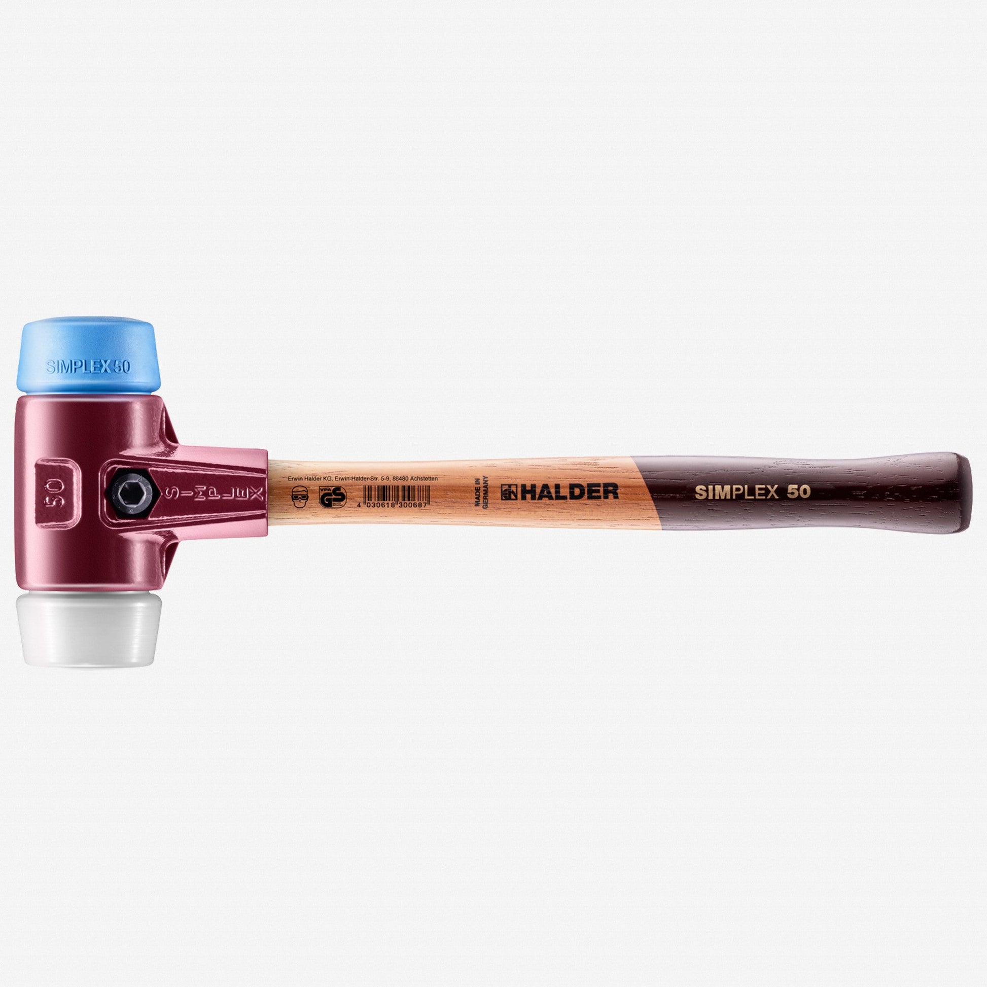 Halder Simplex Mallet with Soft Blue Rubber/Superplastic Inserts and Cast Iron Housing, 1.97" / 37.21 oz. - HA3017.050 - KC Tool