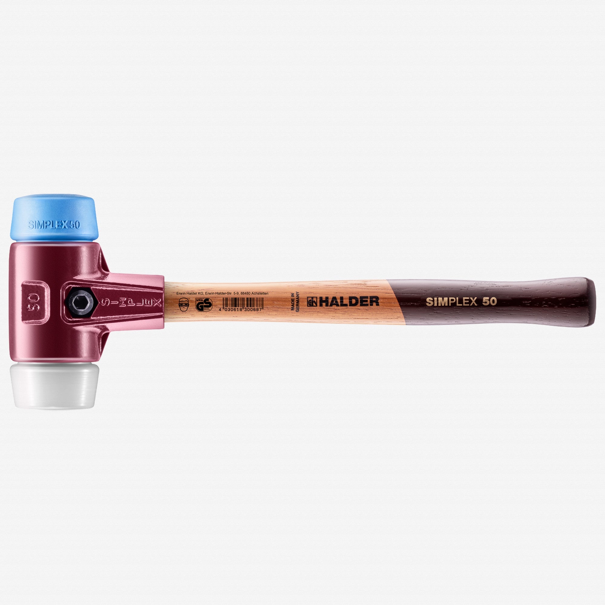 Halder Simplex Mallet with Soft Blue Rubber/Superplastic Inserts and Cast Iron Housing, 1.97" / 37.21 oz. - HA3017.050 - KC Tool