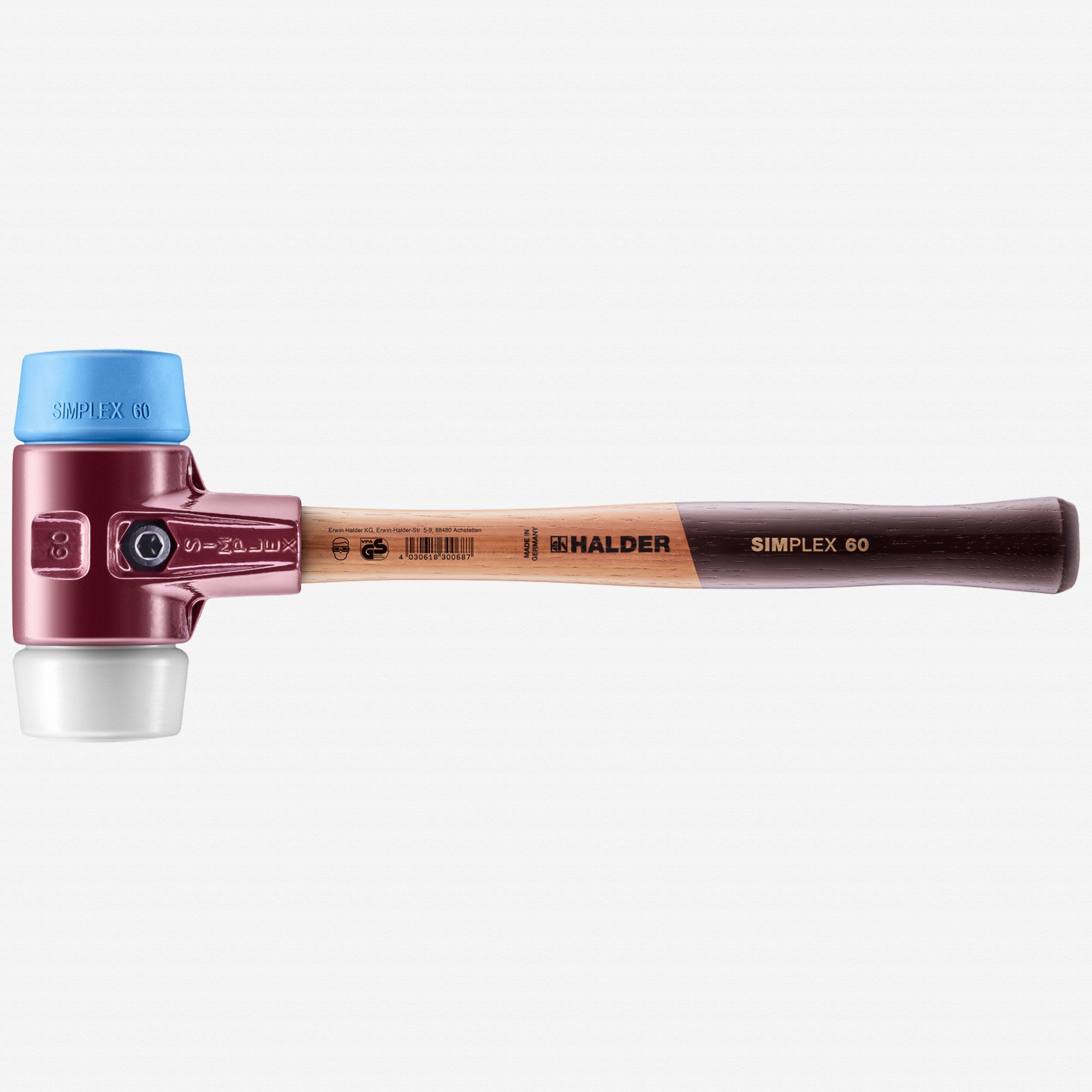 Halder Simplex Mallet with Soft Blue Rubber/Superplastic Inserts and Cast Iron Housing, 2.36" / 50.97 oz. - HA3017.060 - KC Tool