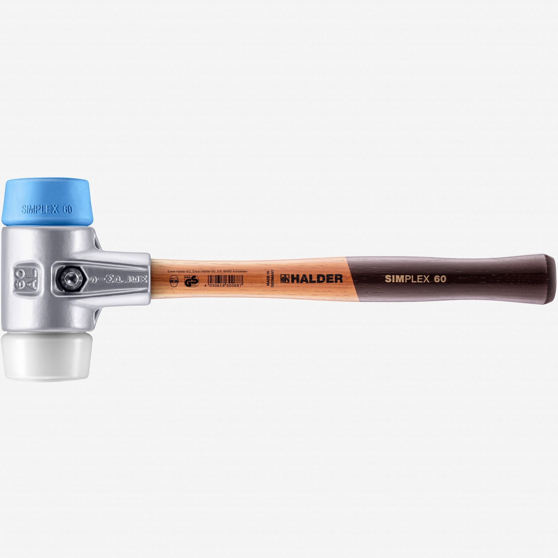 Halder Simplex Mallet with Soft Blue Rubber/Superplastic Inserts and Lightweight Alumimum Housing, 2.36" / 30.79 oz. - HA3117.060 - KC Tool