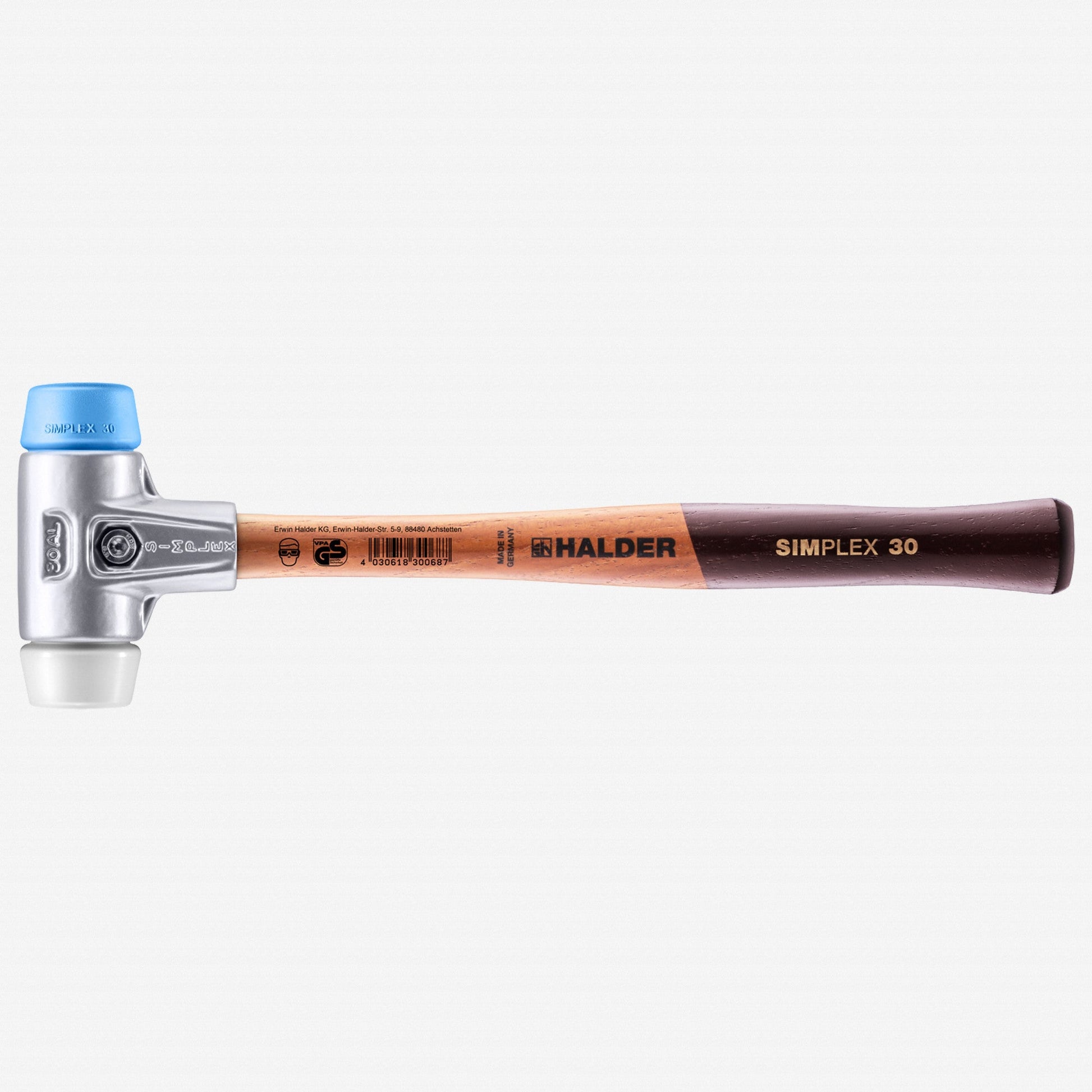 Halder Simplex Mallet with Soft Blue Rubber/Superplastic Inserts and Lightweight Aluminum Housing, 1.18" / 6.6 oz. - HA3117.030 - KC Tool