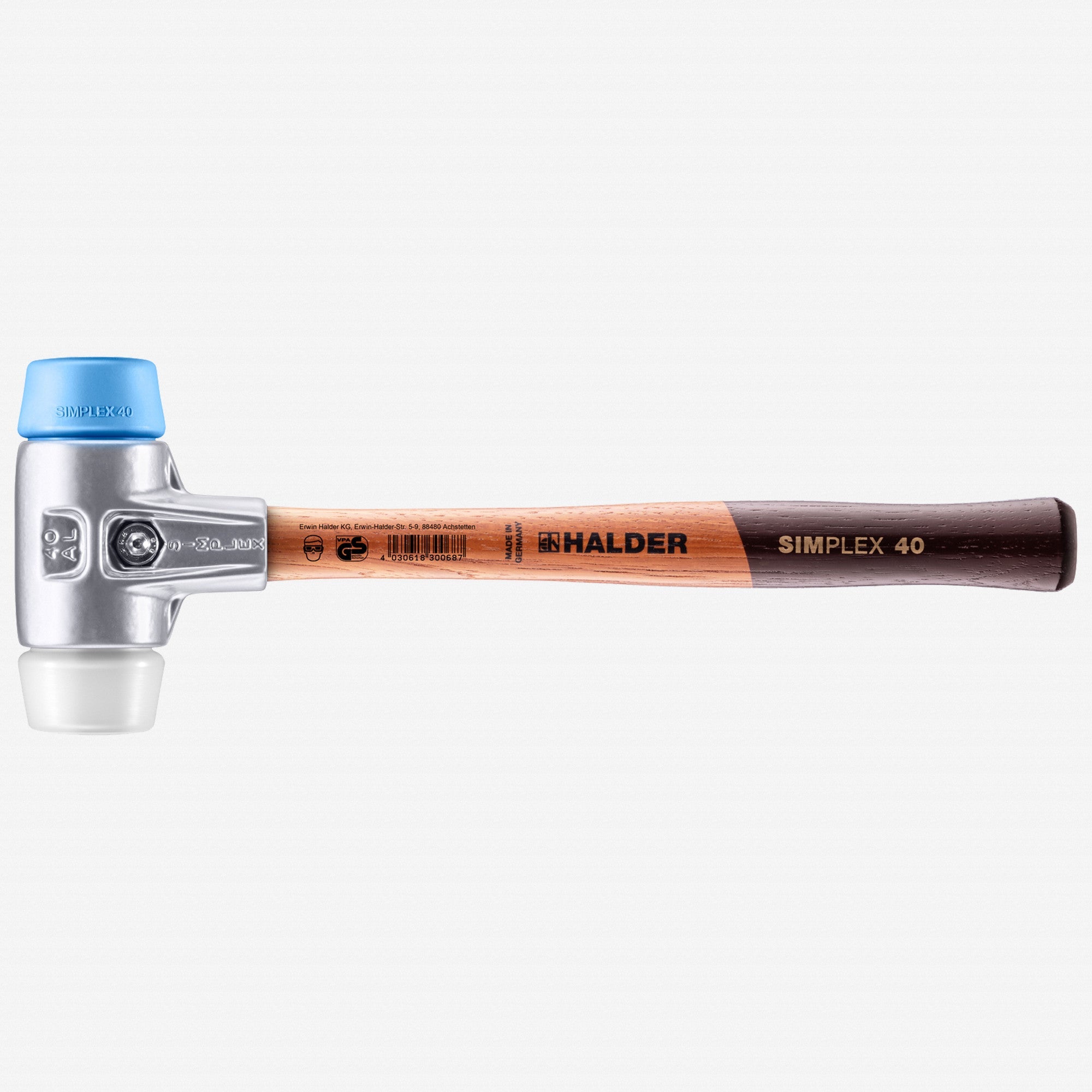 Halder Simplex Mallet with Soft Blue Rubber/Superplastic Inserts and Lightweight Aluminum Housing, 1.57" / 12.31 oz. - HA3117.040 - KC Tool