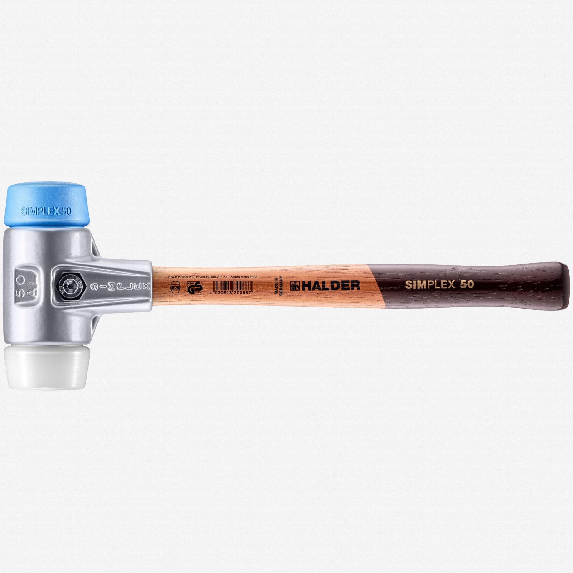 Halder Simplex Mallet with Soft Blue Rubber/Superplastic Inserts and Lightweight Aluminum Housing, 1.97" / 22.72 oz. - HA3117.050 - KC Tool