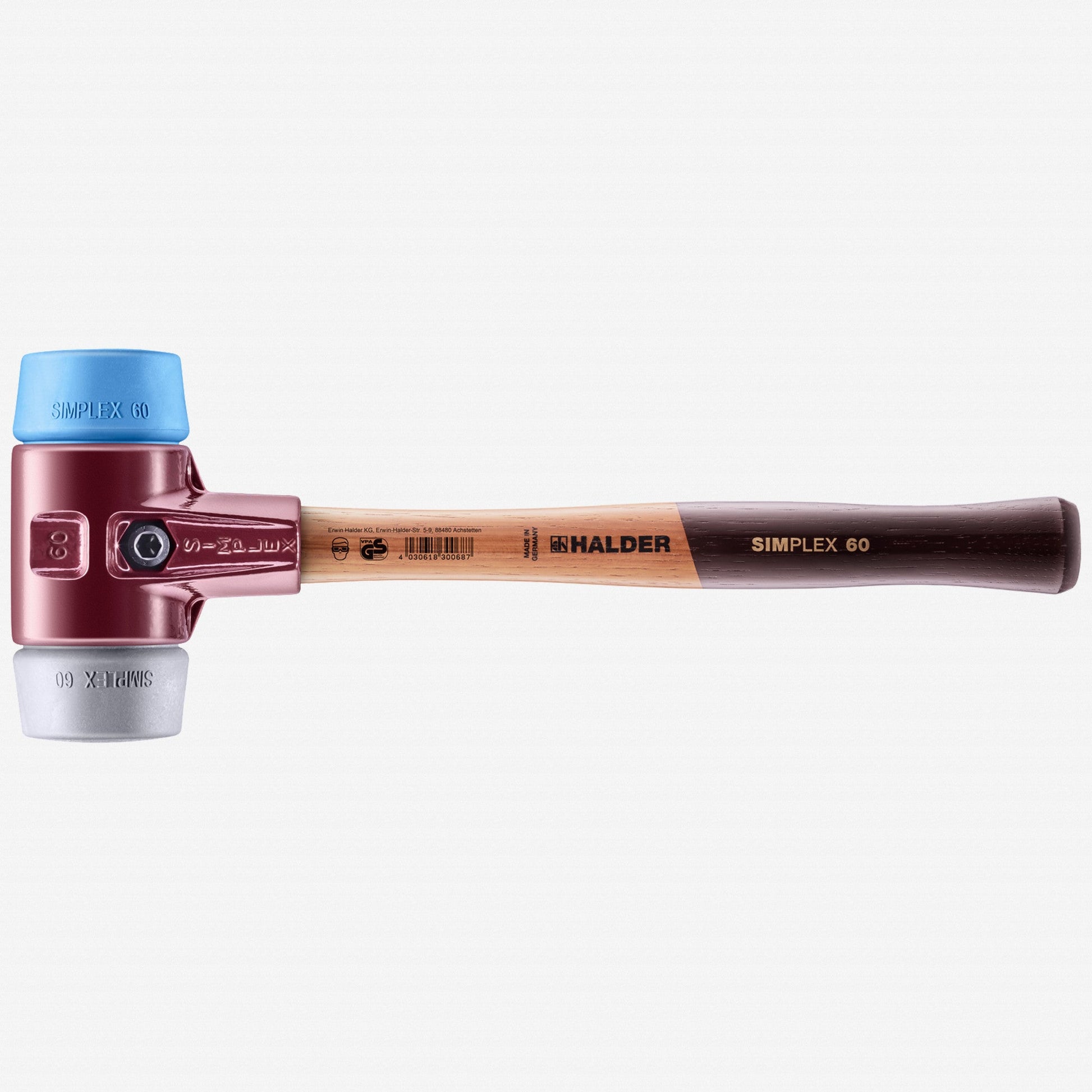 Halder Simplex Mallet with Soft Blue/Medium-Hard Gray Inserts and Cast Iron Housing, 2.36" / 50.09 oz. - HA3013.060 - KC Tool