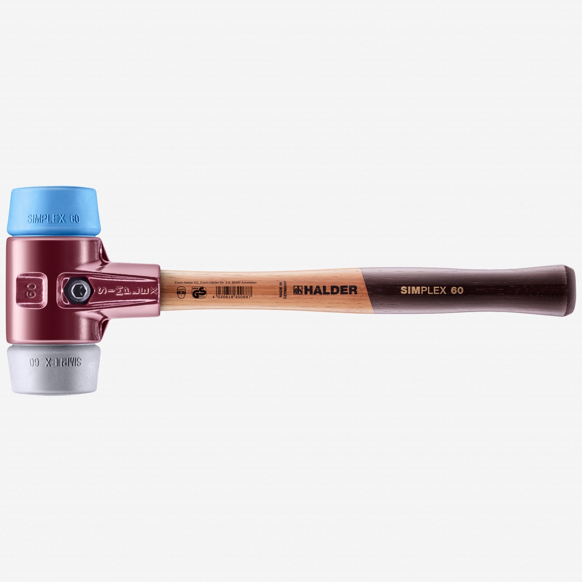 Halder Simplex Mallet with Soft Blue/Medium-Hard Gray Inserts and Cast Iron Housing, 2.36" / 50.09 oz. - HA3013.060 - KC Tool