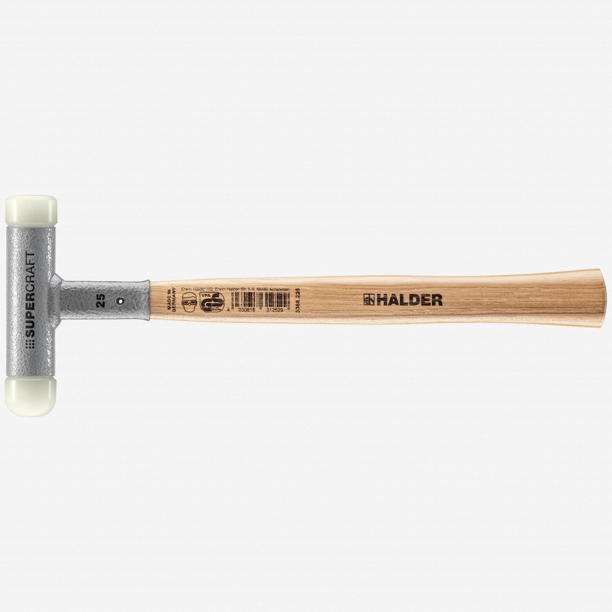 Halder Supercraft Dead Blow, Non-Rebounding Hammer with Rounded + Flat Nylon Face Inserts and Steel Housing, 0.98" / 11.46 oz. - HA3366.225 - KC Tool