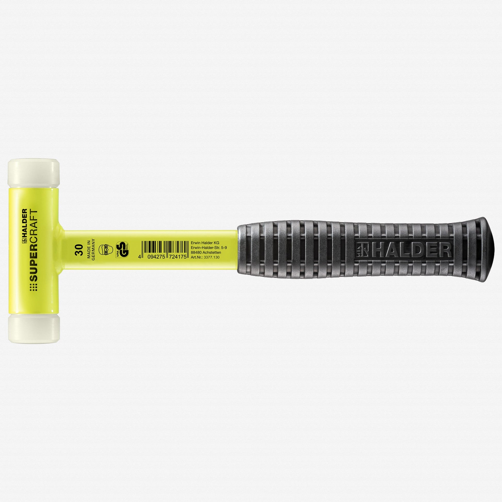 Halder Supercraft HI-VIZ Dead Blow, Non-Rebounding Hammer with Nylon Face Inserts and Steel Housing, 1.18" / 20.64 oz. - HA3377.130 - KC Tool