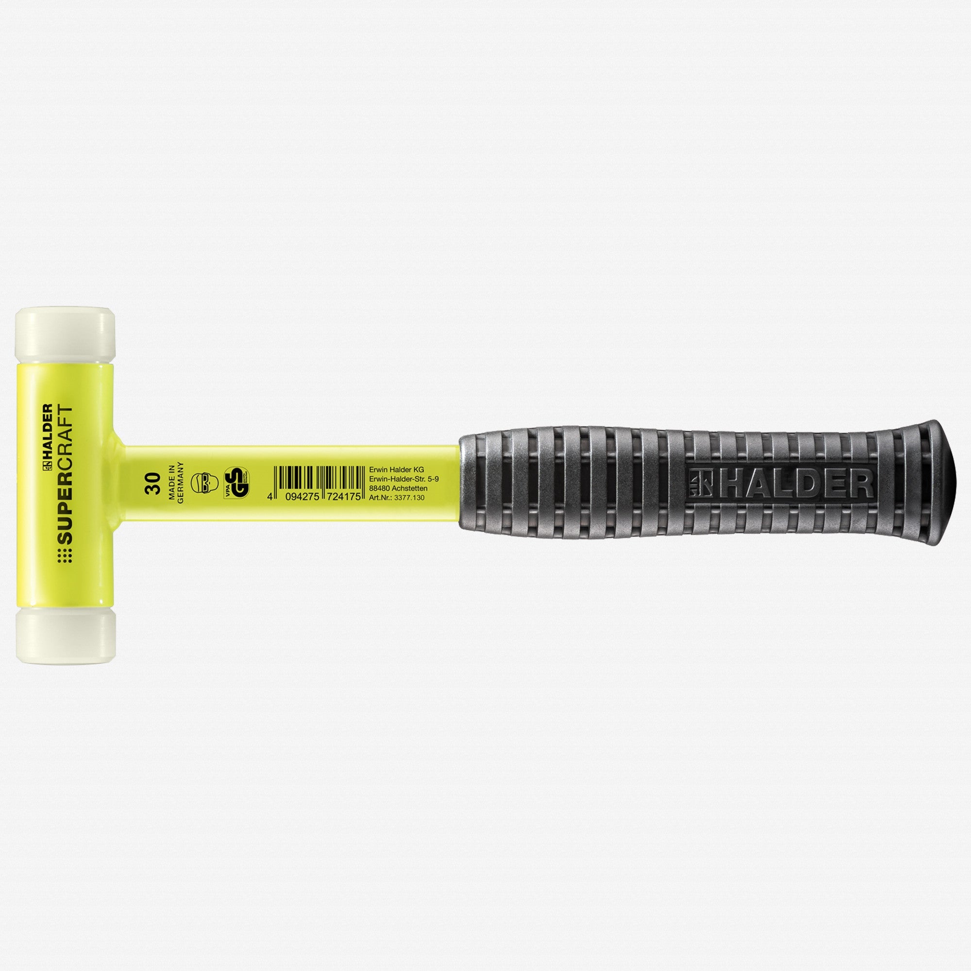 Halder Supercraft HI-VIZ Dead Blow, Non-Rebounding Hammer with Nylon Face Inserts and Steel Housing, 1.18" / 20.64 oz. - HA3377.130 - KC Tool