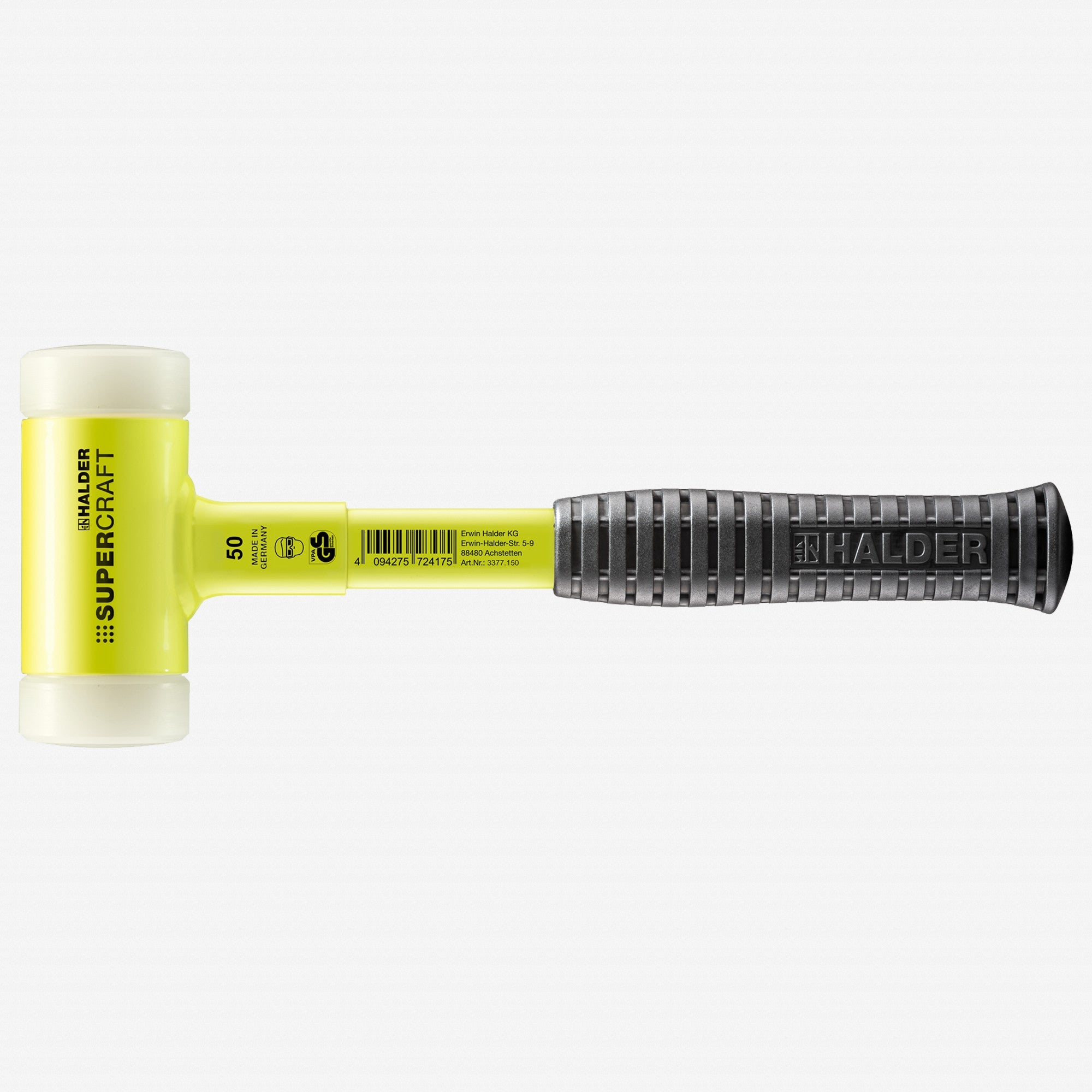 Halder Supercraft HI-VIZ Dead Blow, Non-Rebounding Hammer with Nylon Face Inserts and Steel Housing, 1.97" / 40.57 oz. - HA3377.150 - KC Tool