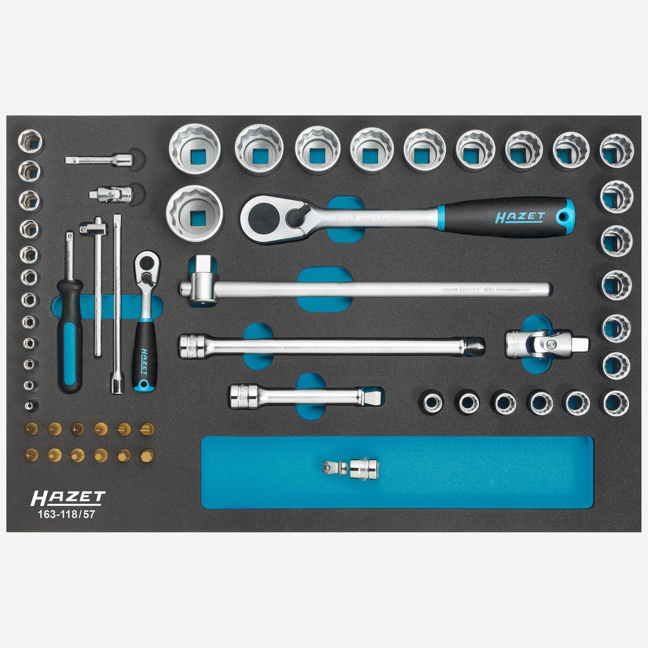 Hazet 163 - 118/57 1/2" and 1/4" Metric Socket Set in Foam Tray, 57 Pieces - HZ163-118/57 - KC Tool