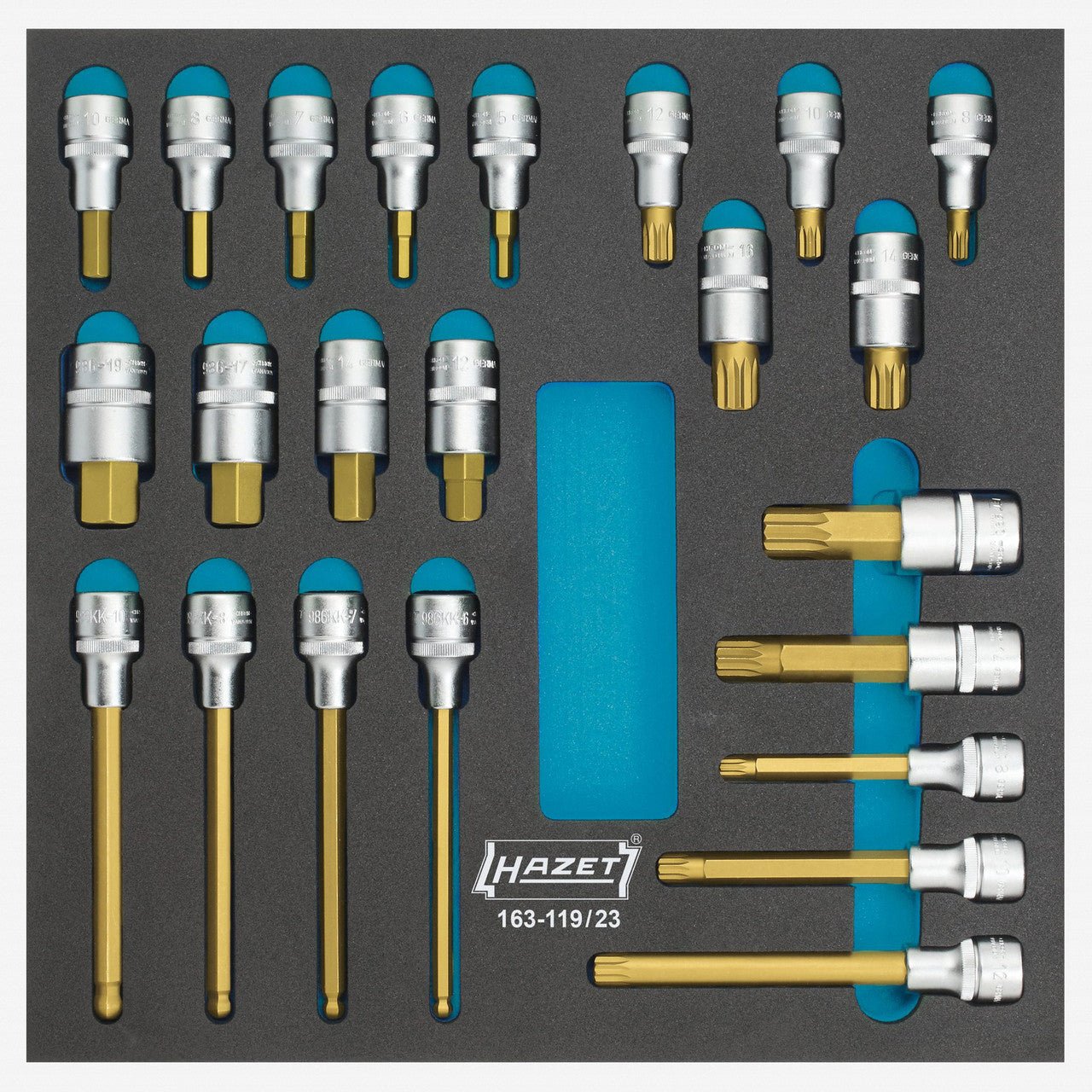 Hazet 163 - 119/23 1/2" Drive Hex and XZN Bit Socket Set, 23 Pieces - HZ163-119/23 - KC Tool