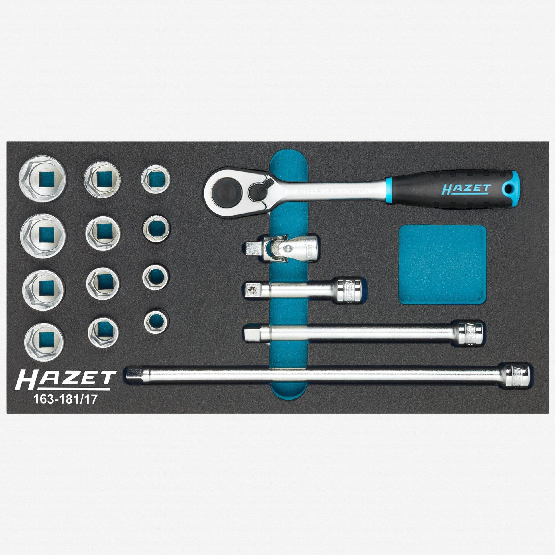 Hazet 163-181/17 3/8" Metric Socket Set, 10 - 22 mm, 17 Pieces - HZ163-181/17 - KC Tool