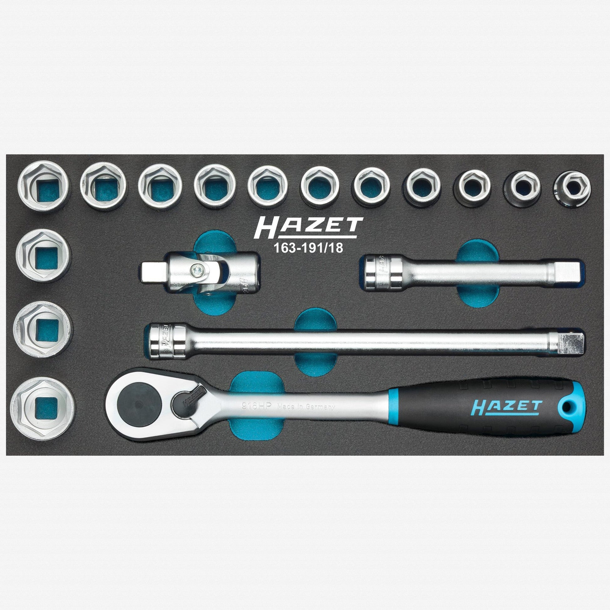 Hazet 163-191/18 1/2" Metric Socket Set, 10 - 27 mm, 18 PIeces - HZ163-191/18 - KC Tool