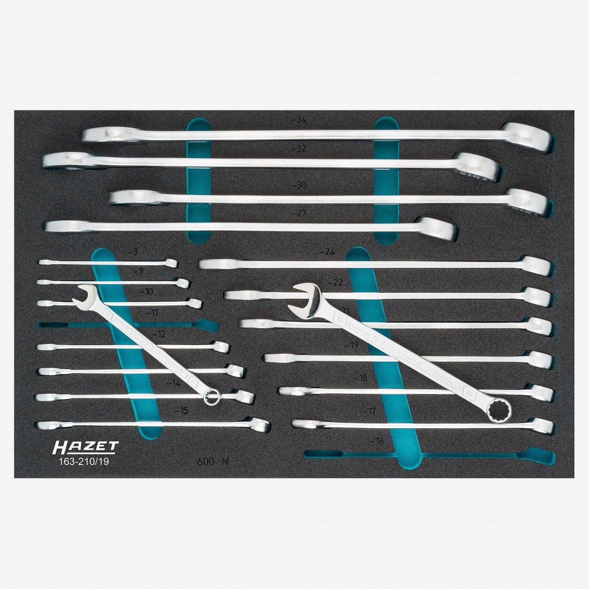 Hazet 163-210/19 Metric 12-point Combination Wrench Set, 8 - 34 mm, 19 Pieces - HZ163-210/19 - KC Tool