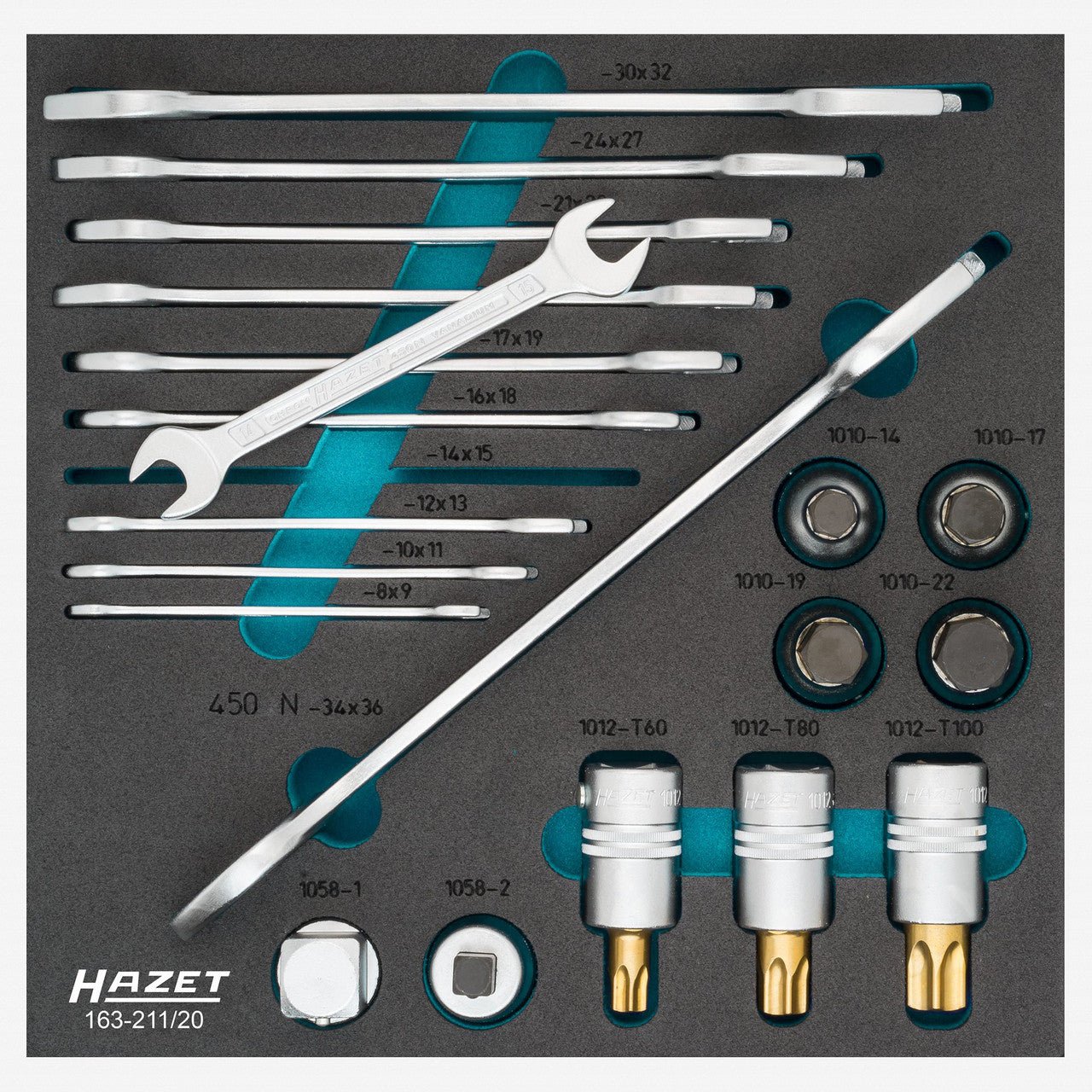 Hazet 163 - 211/20 Metric Combination Wrench and 3/4" Drive Socket Set, 20 Pieces - HZ163-211/20 - KC Tool