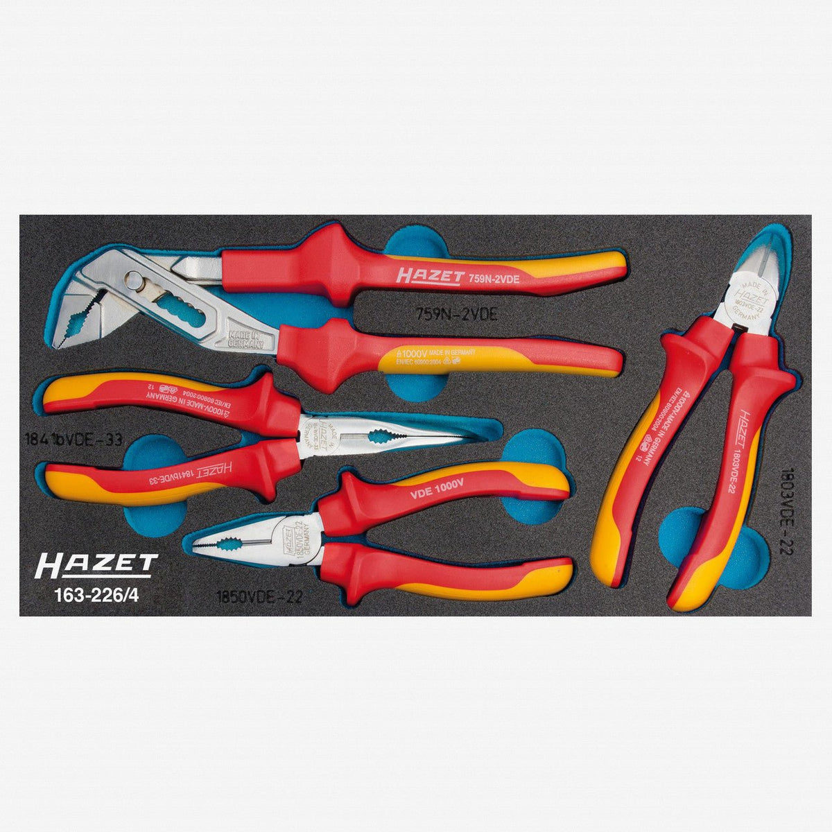 Hazet 163-226/4 VDE Insulated Pliers Set, 4 Pieces - HZ163-226/4 - KC Tool