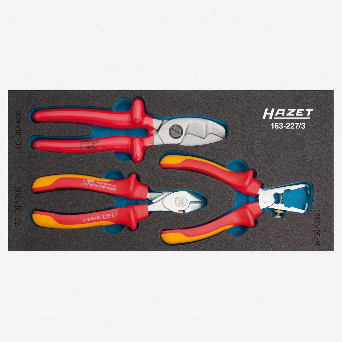 Hazet 163-227/3 VDE Insulated Pliers Set, 3 Pieces - HZ163-227/3 - KC Tool