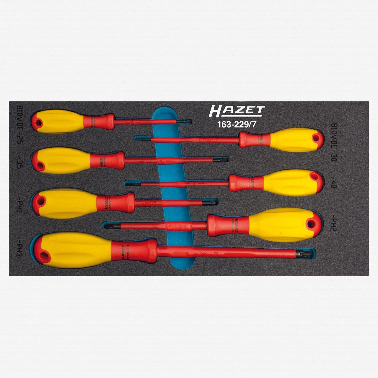 Hazet 163-229/7 VDE Insulated Phillips and Slotted Screwdriver Set, 7 Pieces - HZ163-229/7 - KC Tool