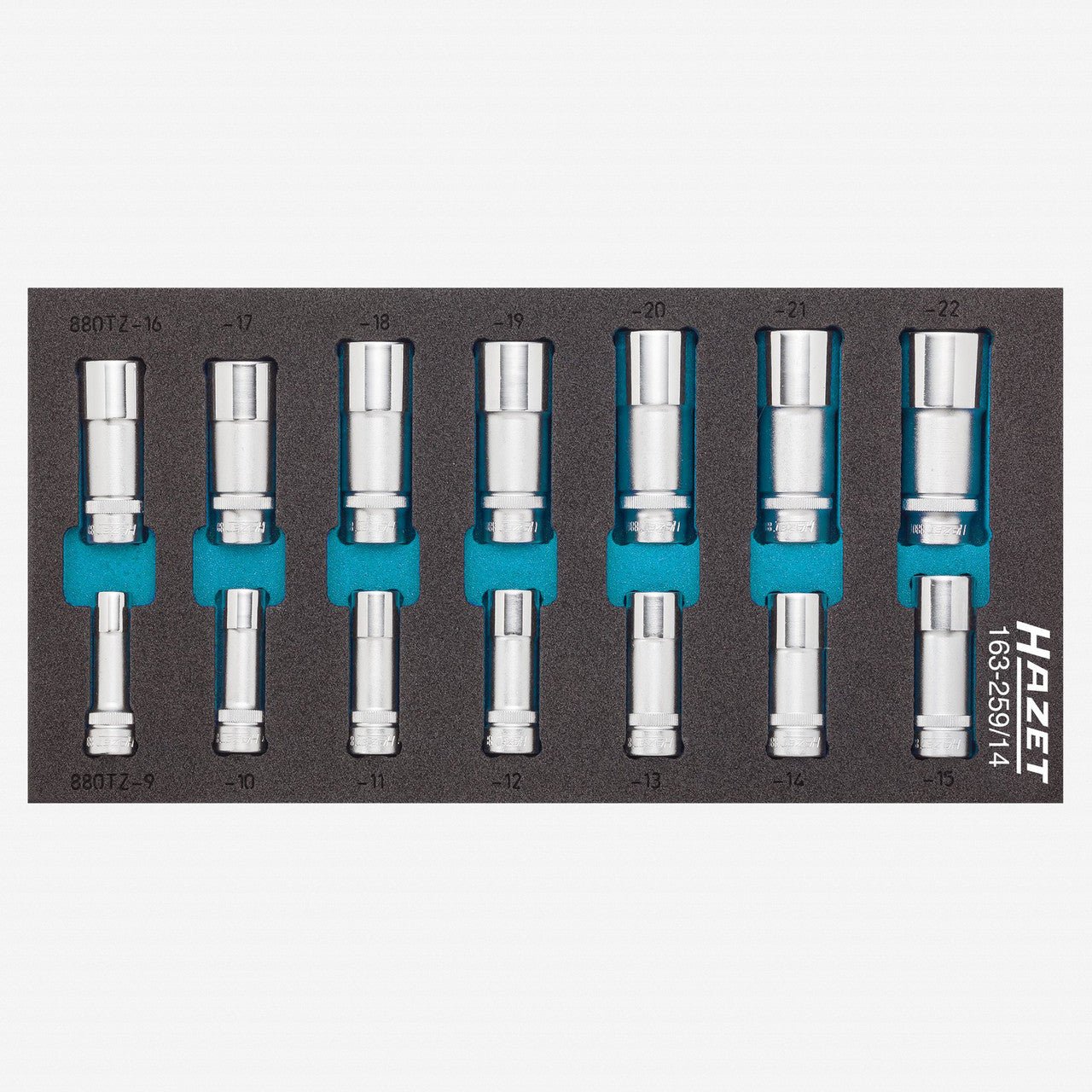 Hazet 163 - 259/14 3/8" Drive Deep Metric Socket Set, 9 - 22 mm, 14 Pieces - HZ163-259/14 - KC Tool