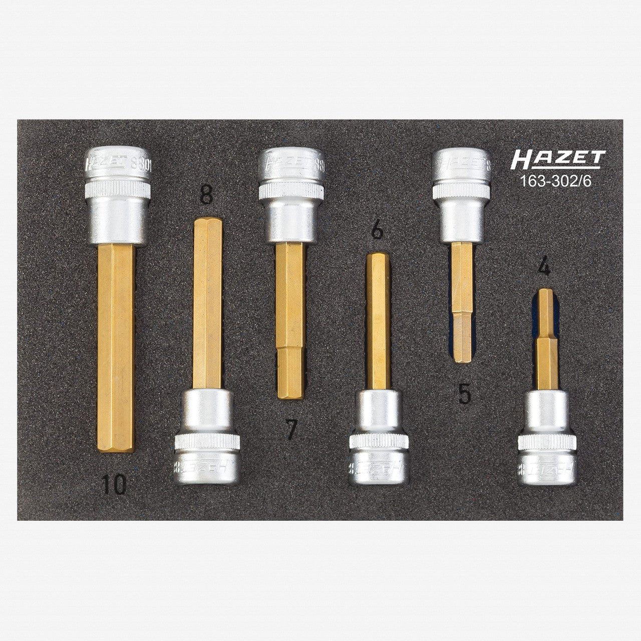 Hazet 163 - 302/6 3/8" Long Metric Hex Bit Socket Set, 4 - 10 mm, 6 PIeces - HZ163-302/6 - KC Tool