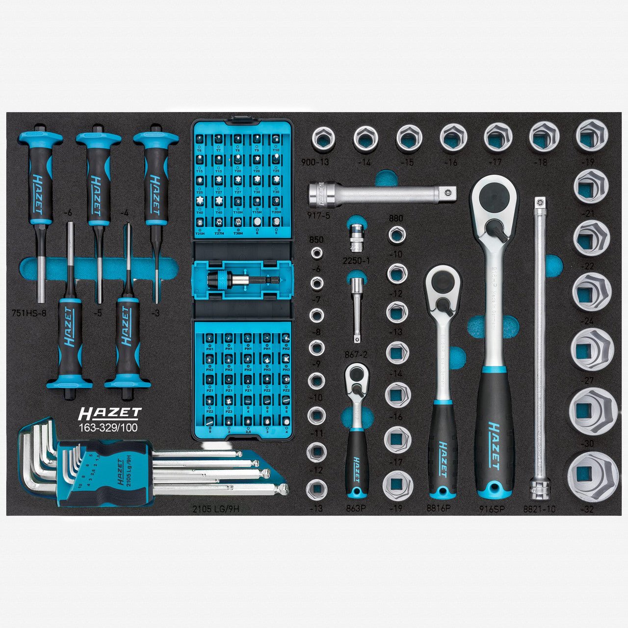 Hazet 163 - 329/100 HiPer Ratchet and Socket Set, 100 Pieces - HZ163-329/100 - KC Tool