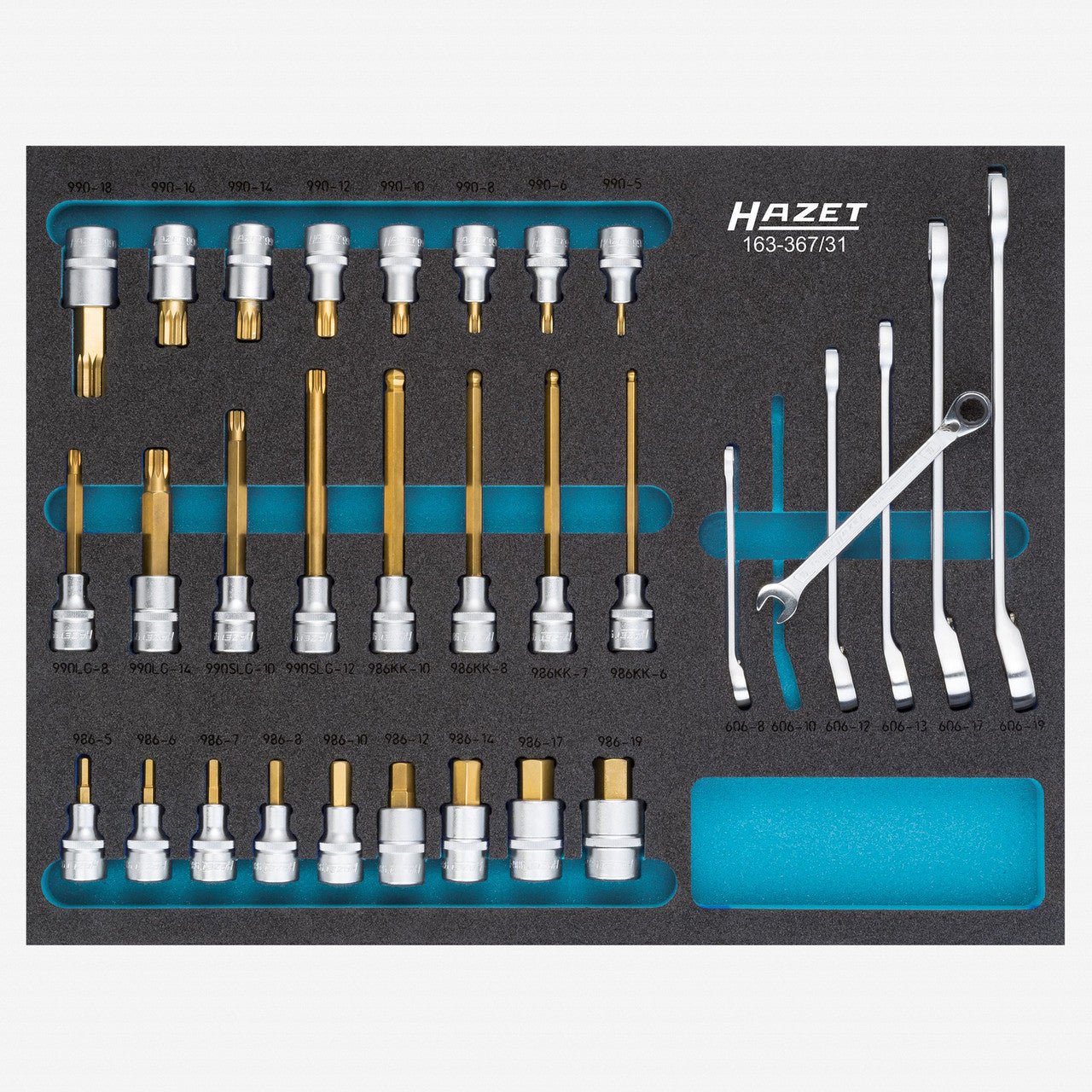Hazet 163-367/31 1/2" Drive Hex and XZN Bit Socket Set, 31 Pieces - HZ163-367/31 - KC Tool