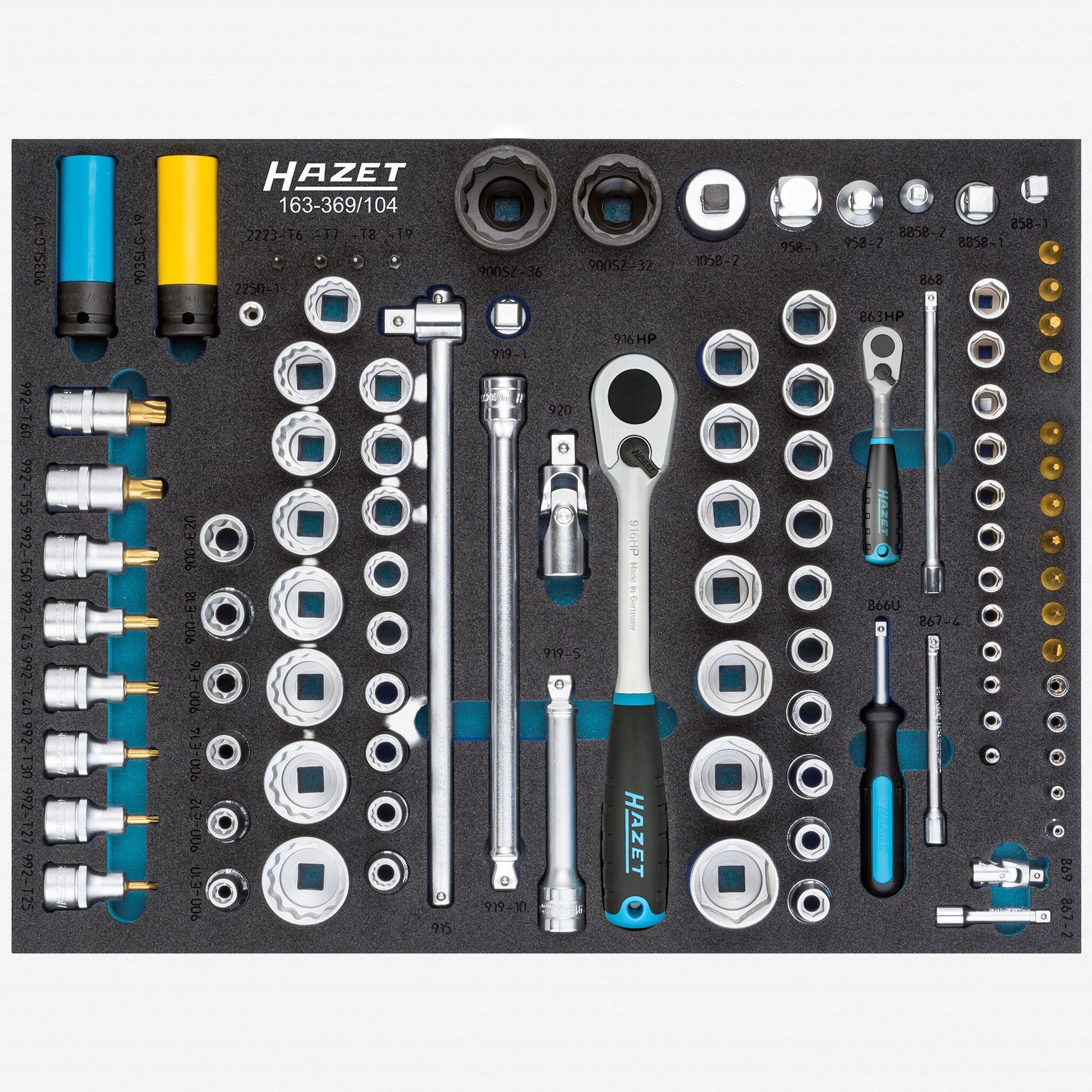 Hazet 163-369/104 1/2" and 1/4" Metric Socket Set, 104 Pieces - HZ163-369/104 - KC Tool