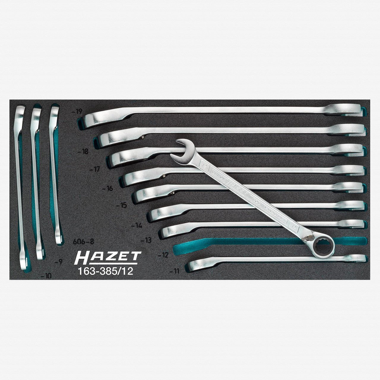 Hazet 163-385/12 Metric Ratcheting Combination Wrench Set, 8 - 19 mm, 12 Pieces - HZ163-385/12 - KC Tool