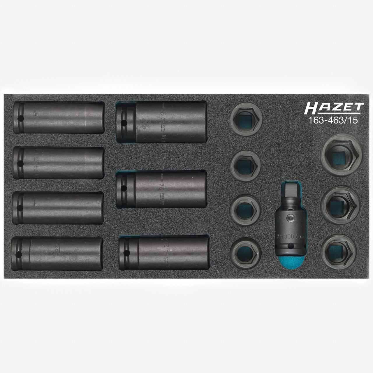 Hazet 163 - 463/15 1/2" Metric Impact Socket Set, 17 - 27 mm, 15 PIeces - HZ163-463/15 - KC Tool