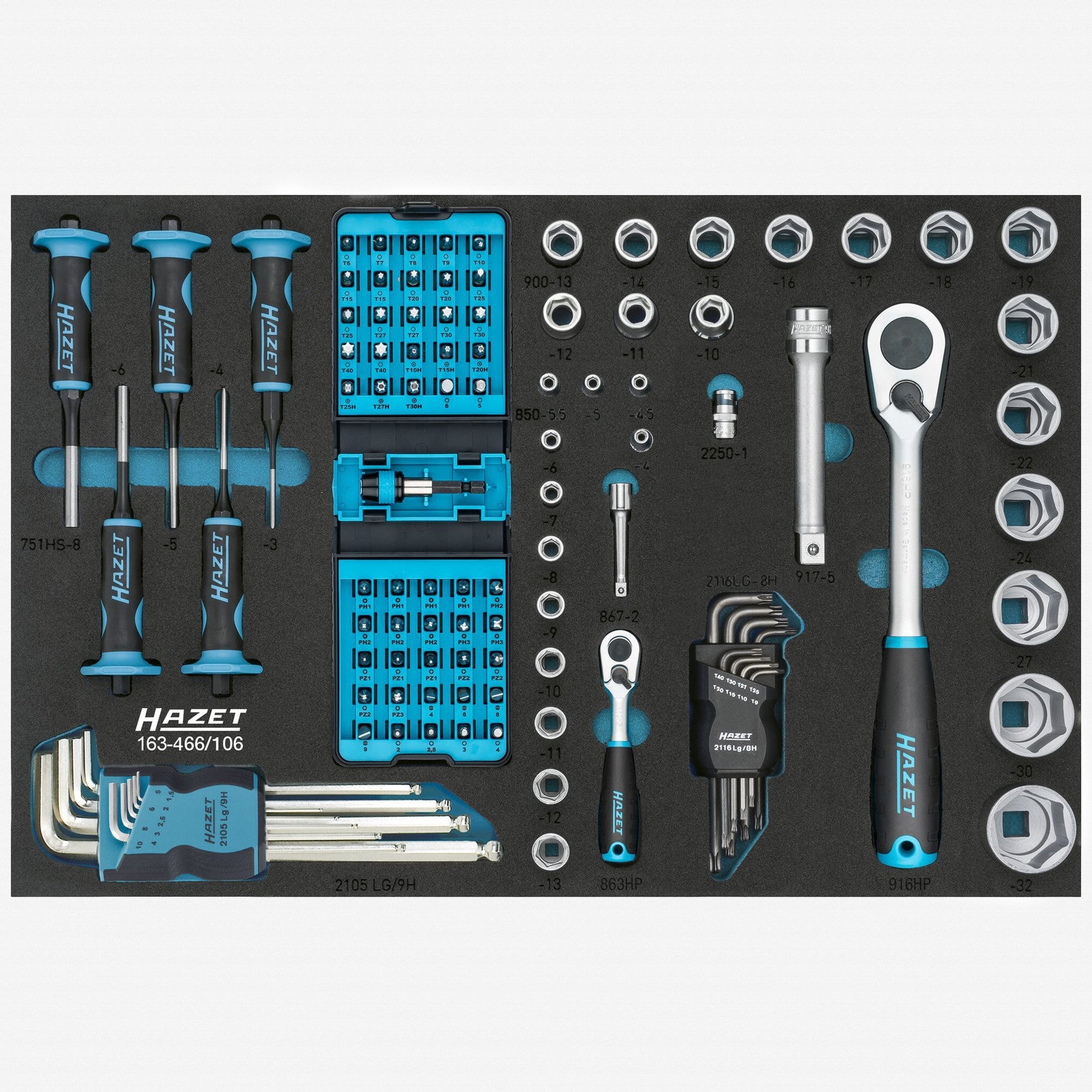 Hazet 163-466/106 1/4" and 1/2" Metric Socket Set, 106 Pieces - HZ163-466/106 - KC Tool