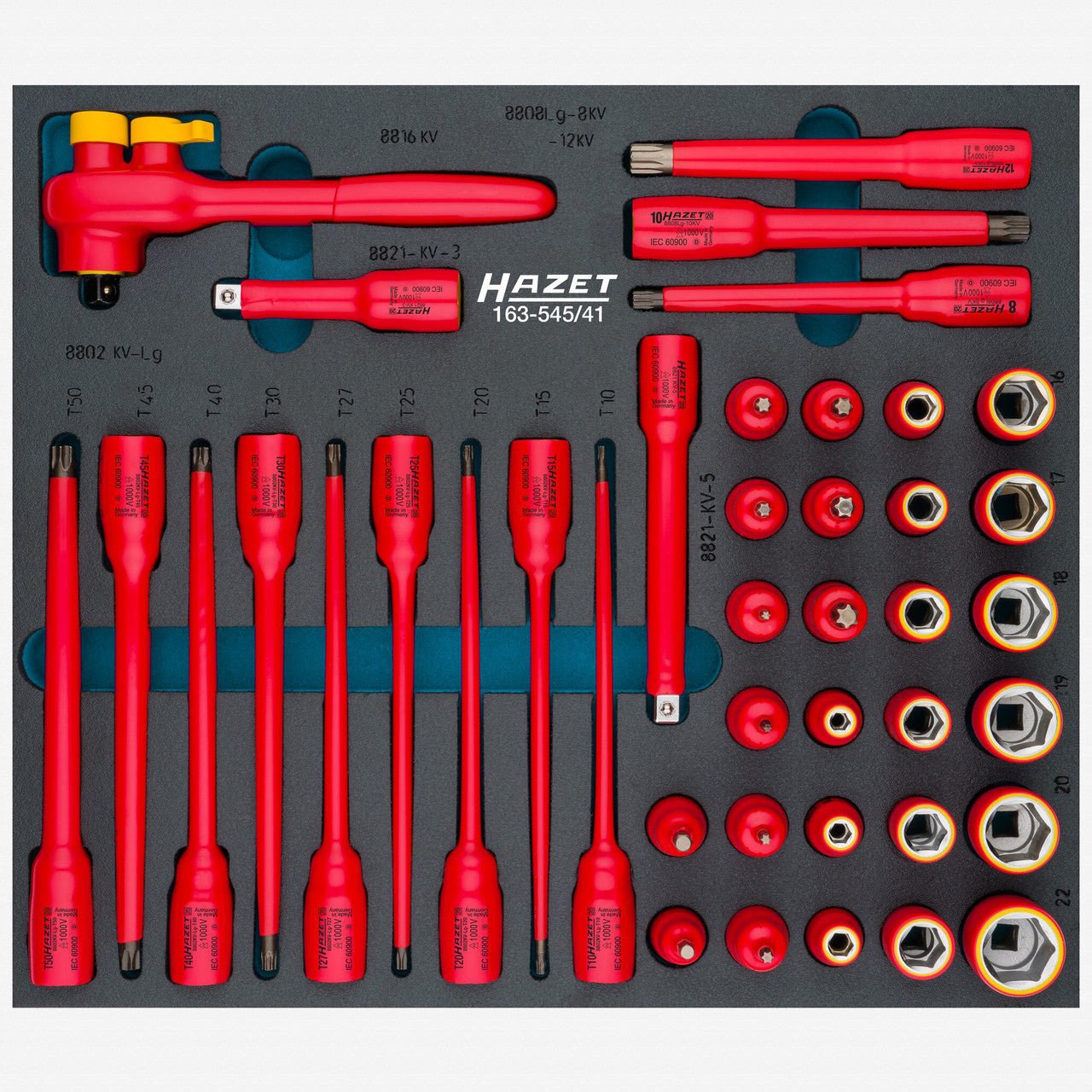 Hazet 163 - 545/41 3/8" Metric VDE Insulated Socket Set, 41 Pieces - HZ163-545/41 - KC Tool