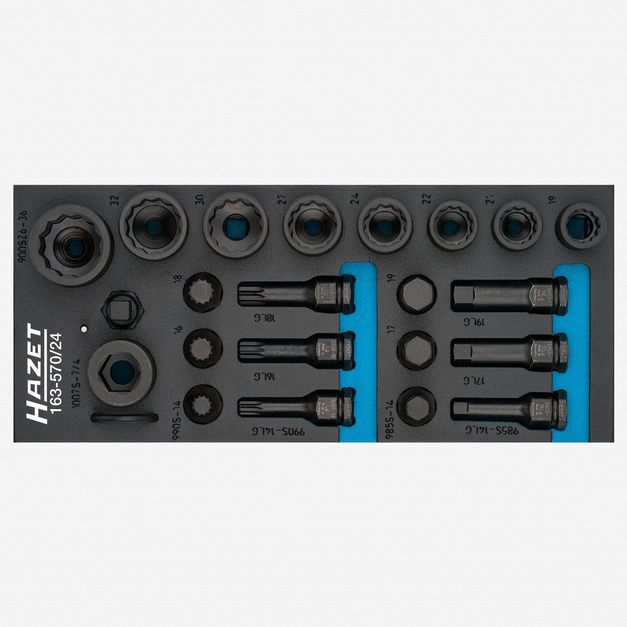 Hazet 163 - 570/24 Hazet 985S/11 1/2" Outside Hex and XZN Impact Socket Set, 24 Pieces - HZ163-570/24 - KC Tool